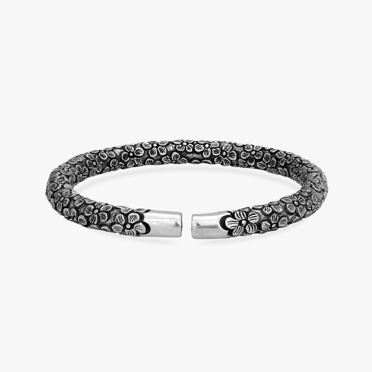 Floral Oxidized Silver Kada
