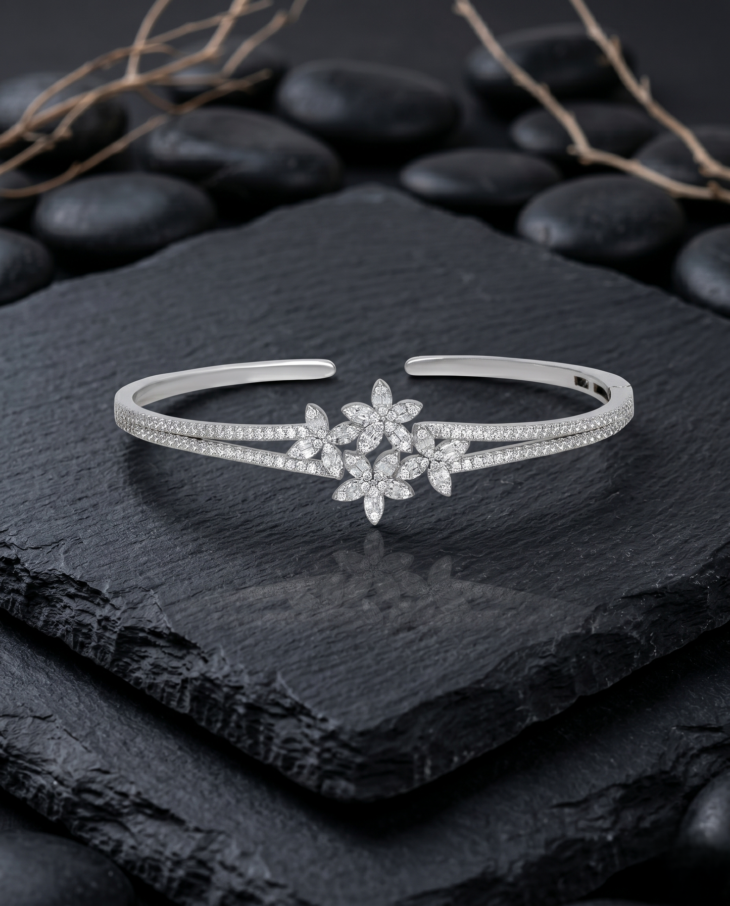 Silver Gardenia Cluster Bracelet