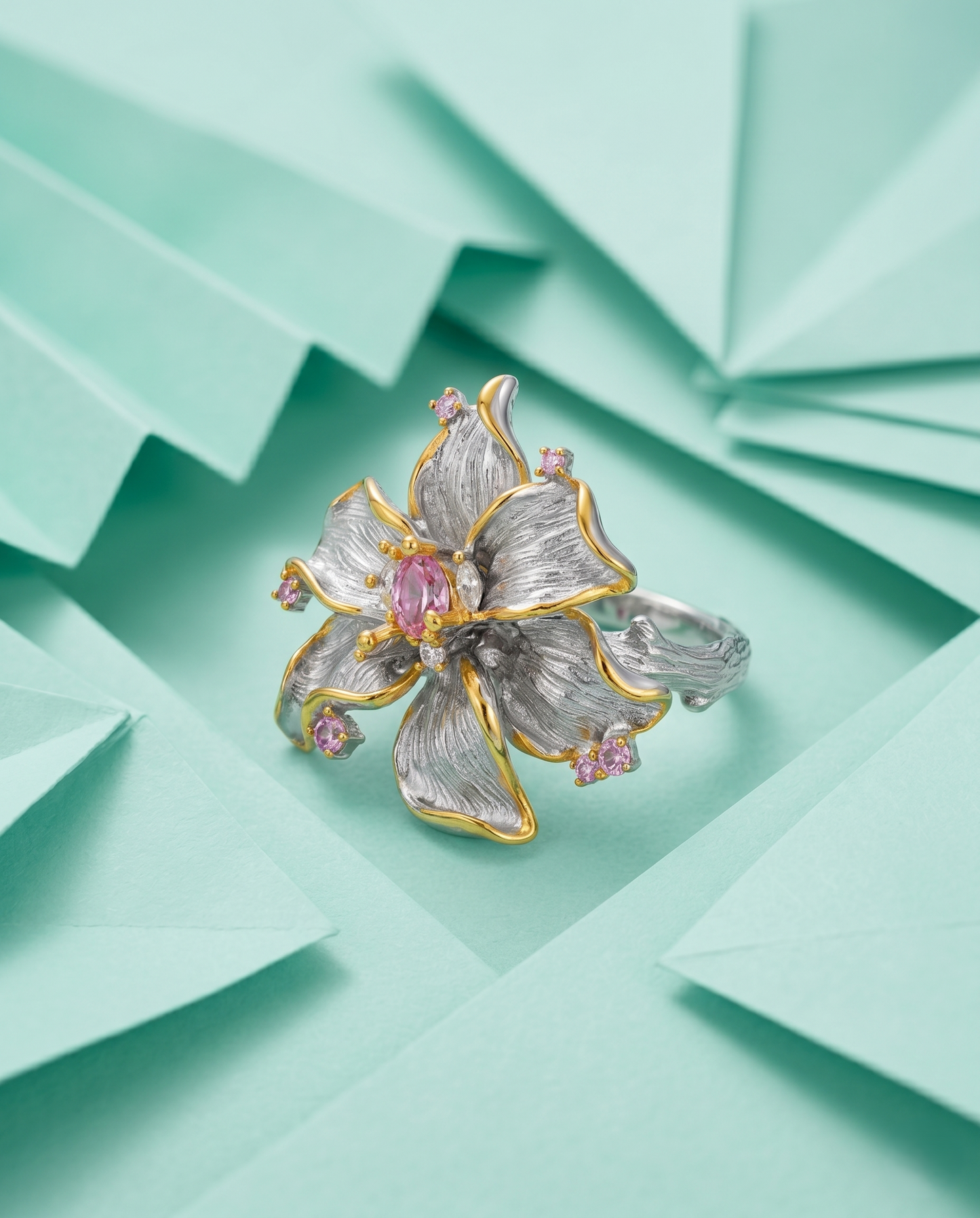 Italian Filigree Peony Statement Ring