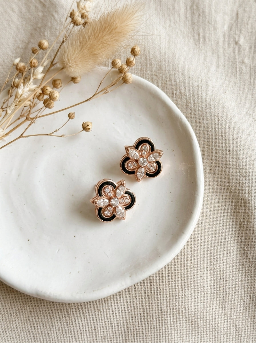 Midnight Bloom Solitaire Earrings