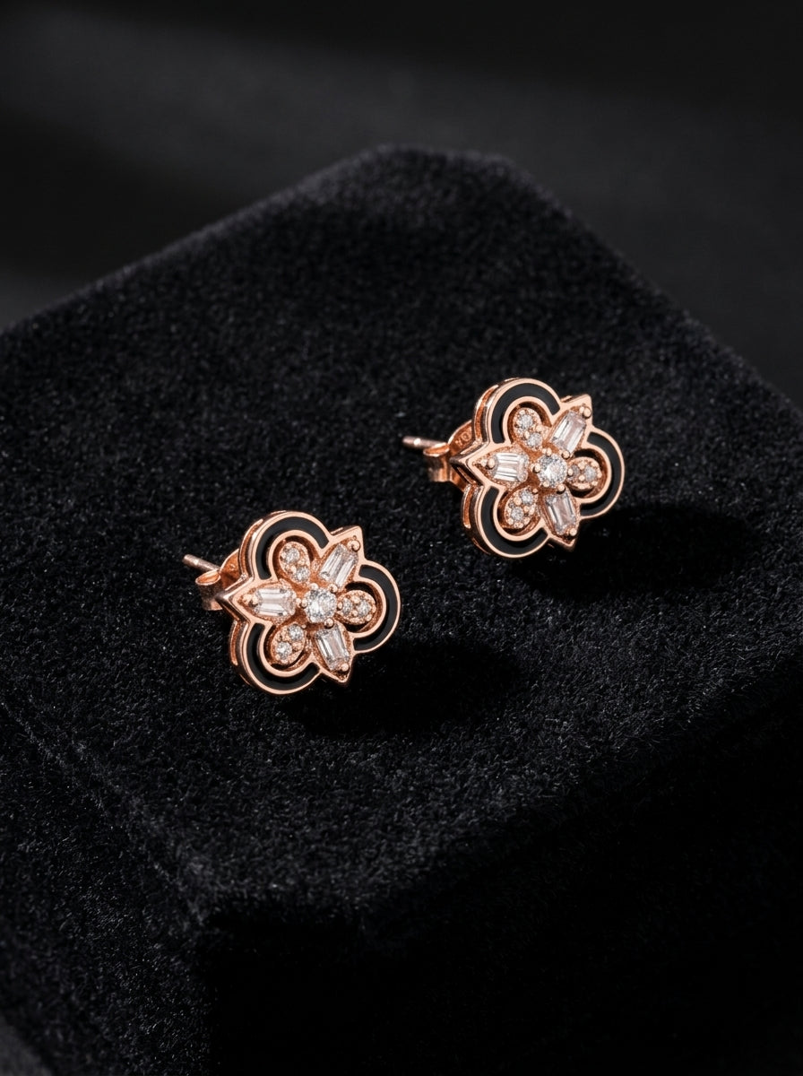Midnight Bloom Solitaire Earrings