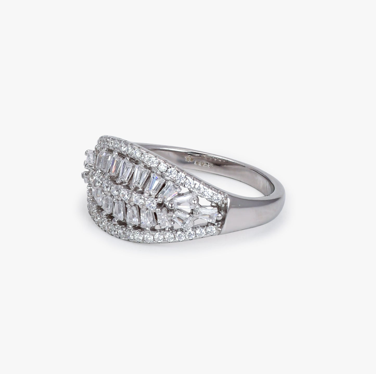 Tapered Baguette Silver Ring