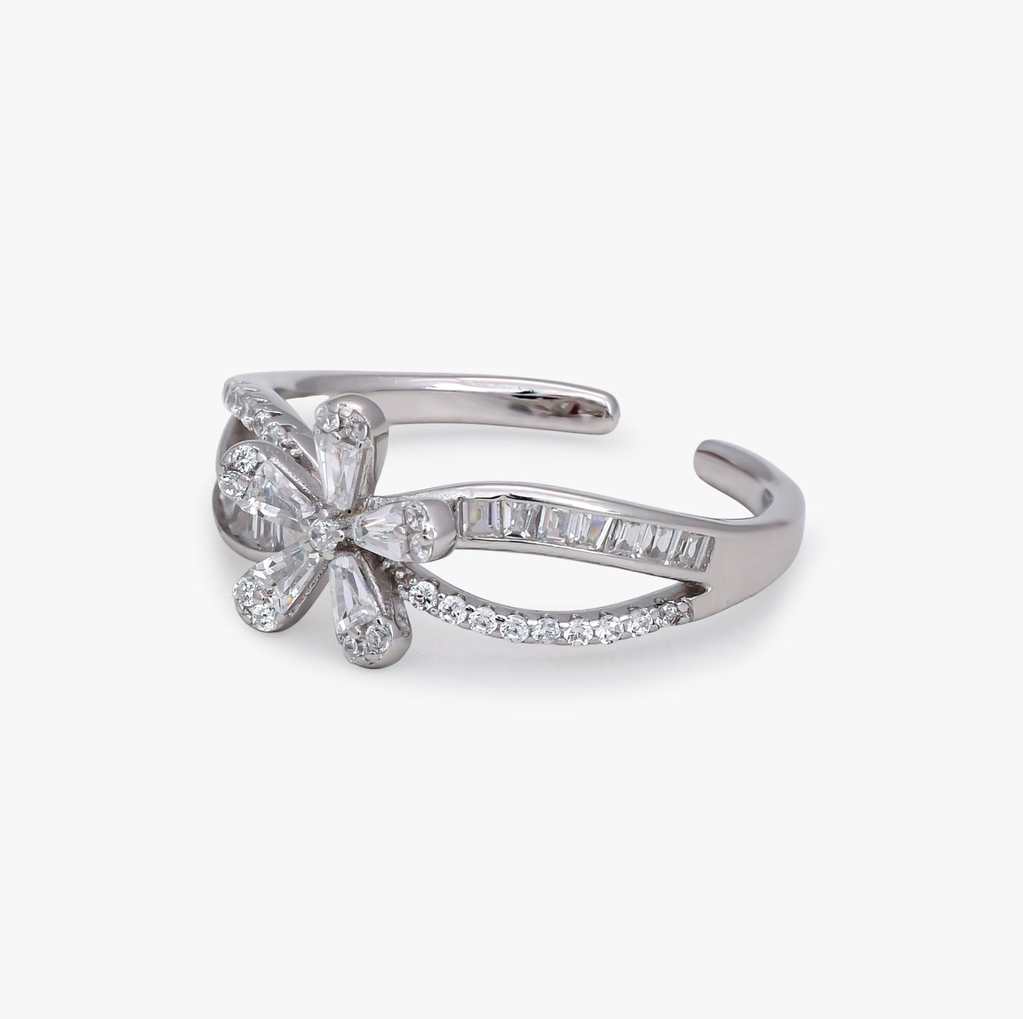 Sparkling CZ Floral Adjustable Ring
