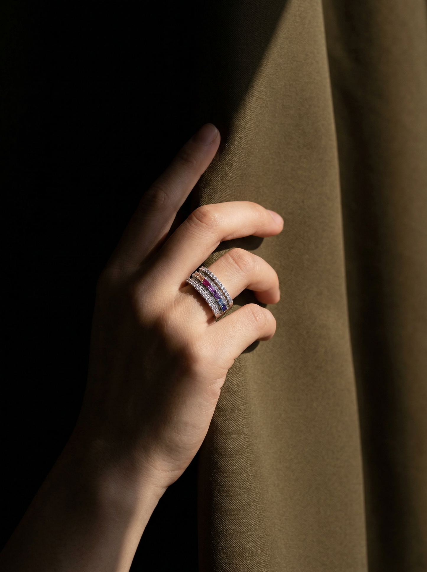 Rainbow Baguette Multi-Band Ring