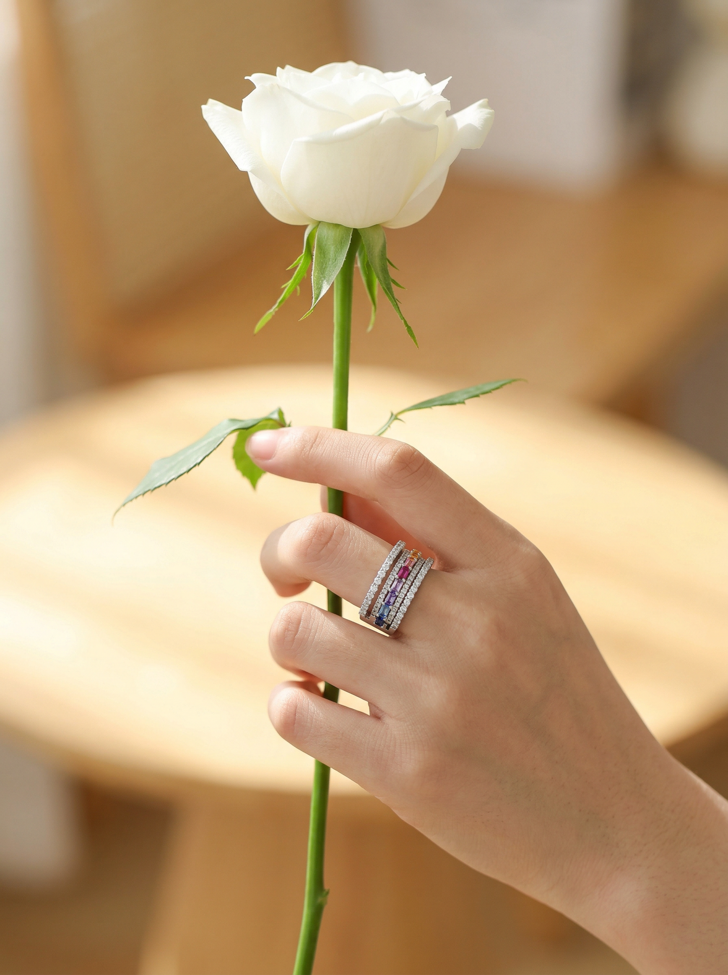 Rainbow Baguette Multi-Band Ring