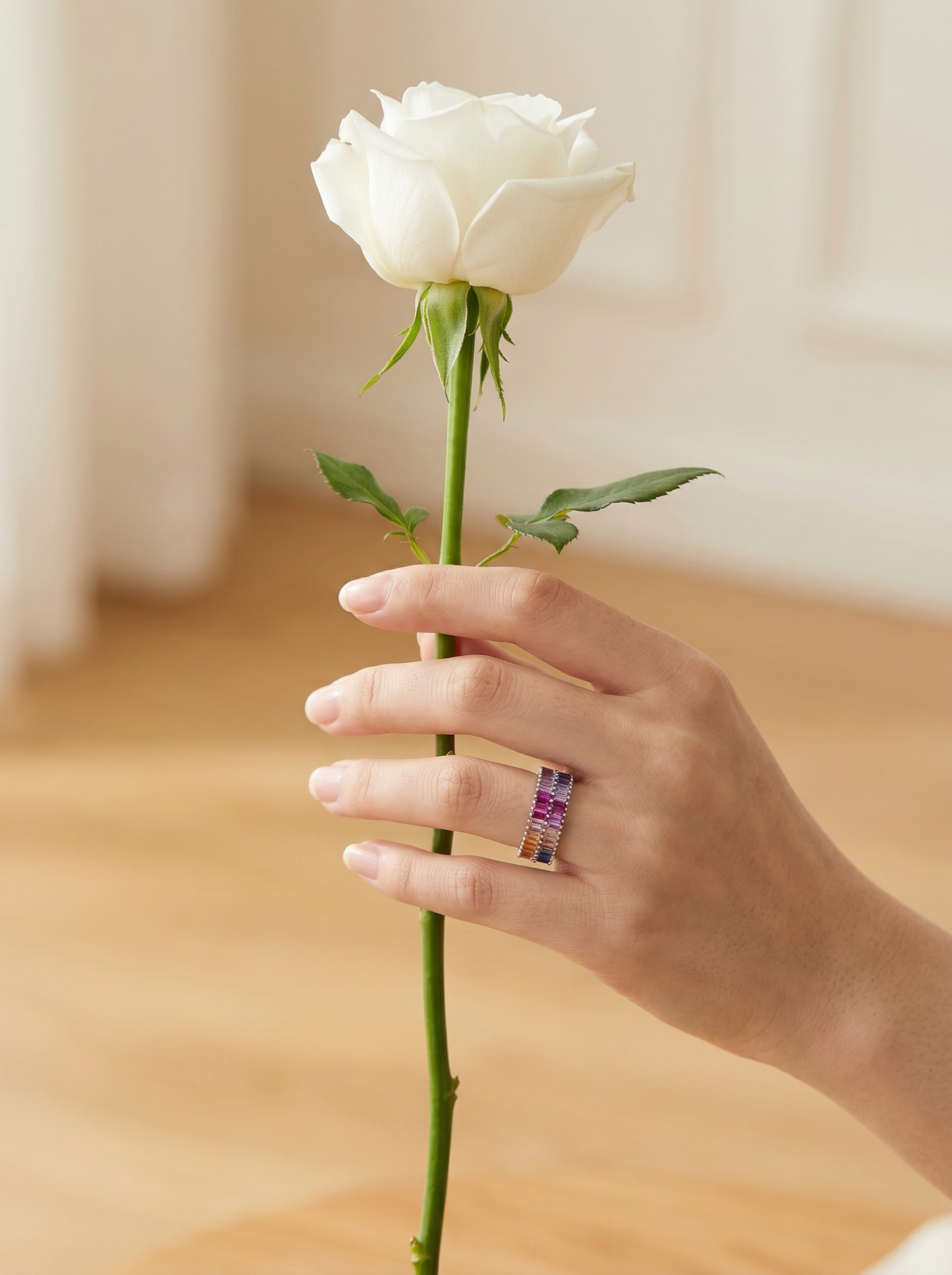 Rainbow Baguette Eternity Ring