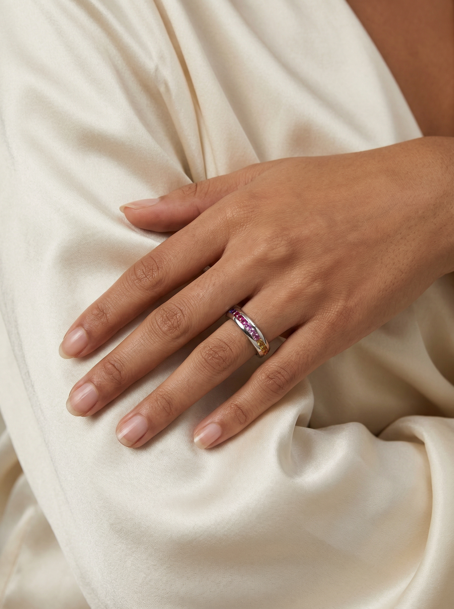 Rainbow Gemstone Eternity Band