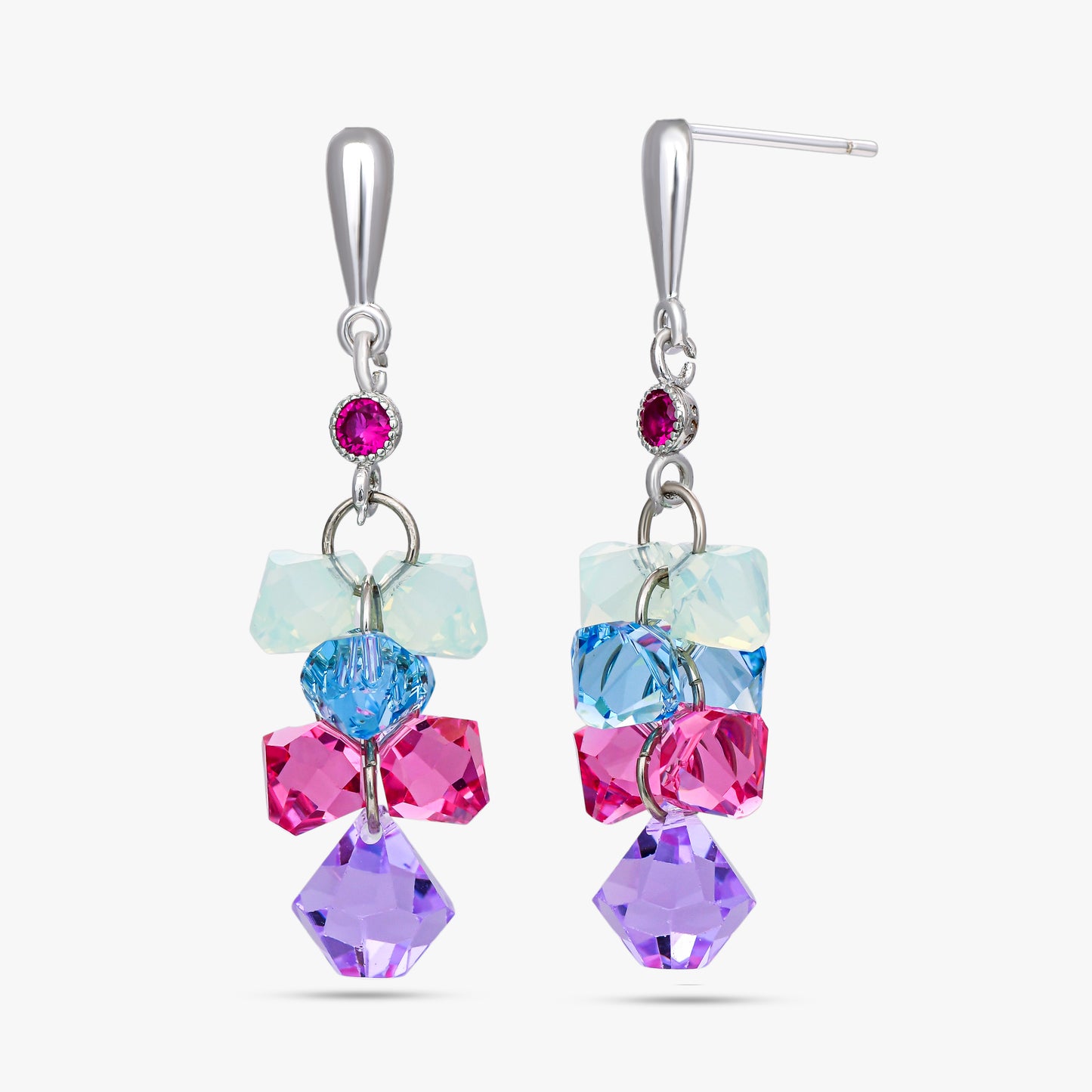 Aurora Pastel Crystal Silver Earrings