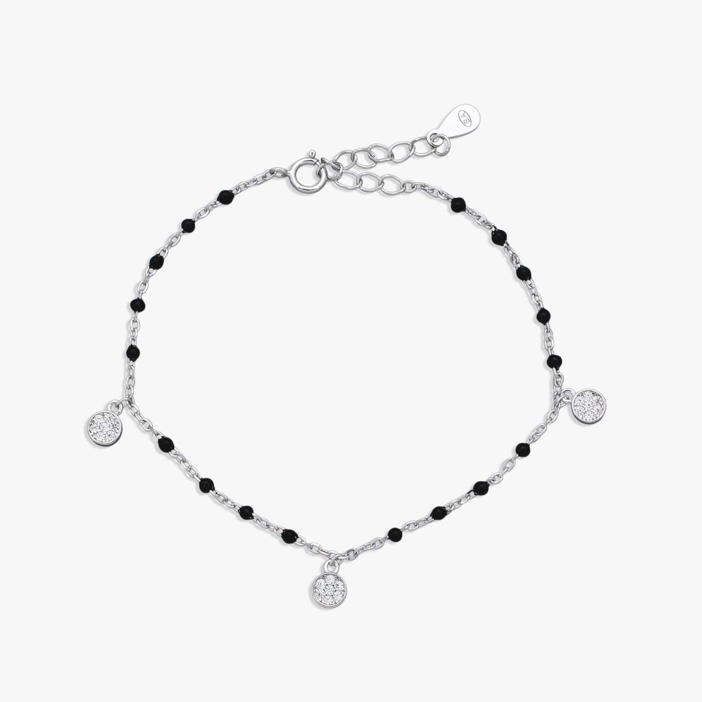 Silver Black-Beaded Charm Bracelet