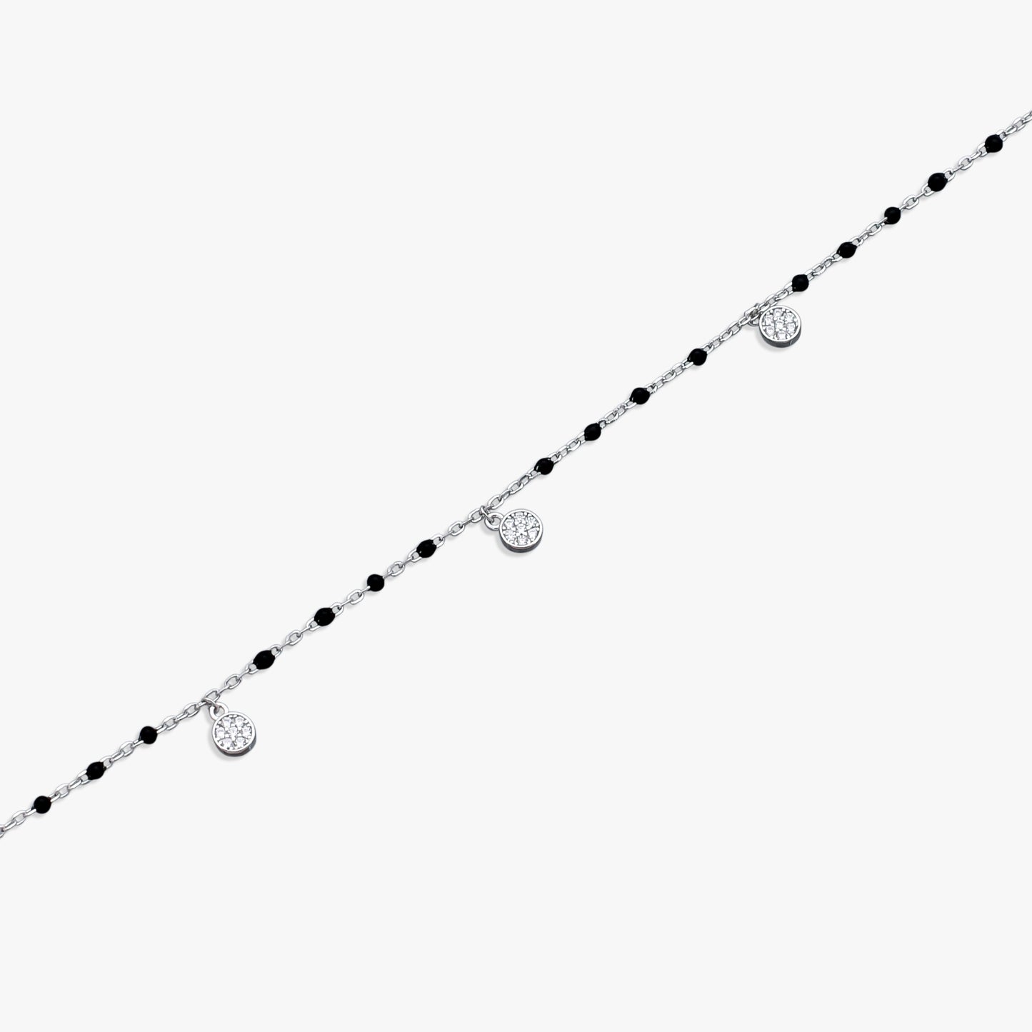 Silver Black-Beaded Charm Bracelet