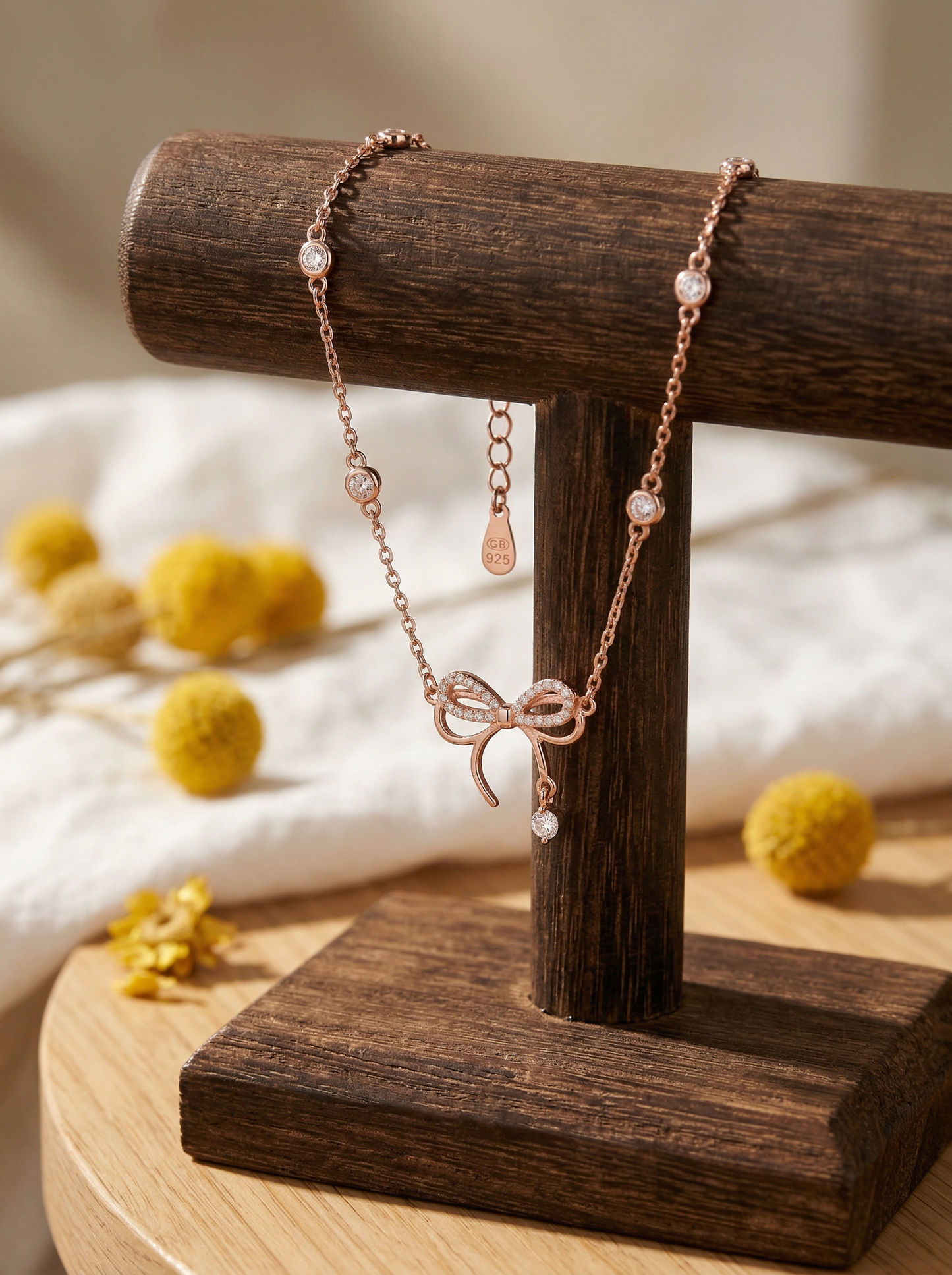 Sparkling Rose Gold Bow Bracelet