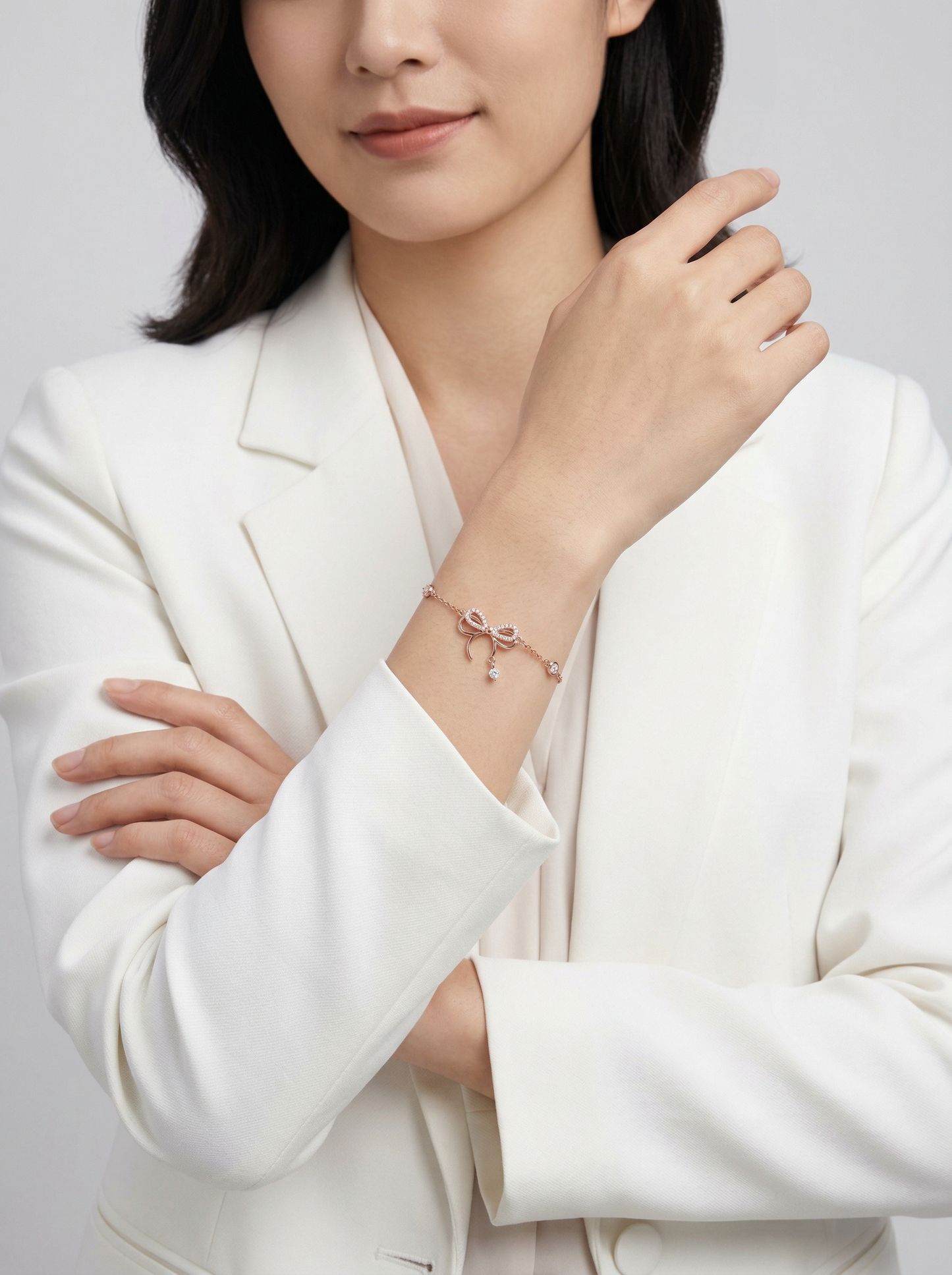 Sparkling Rose Gold Bow Bracelet