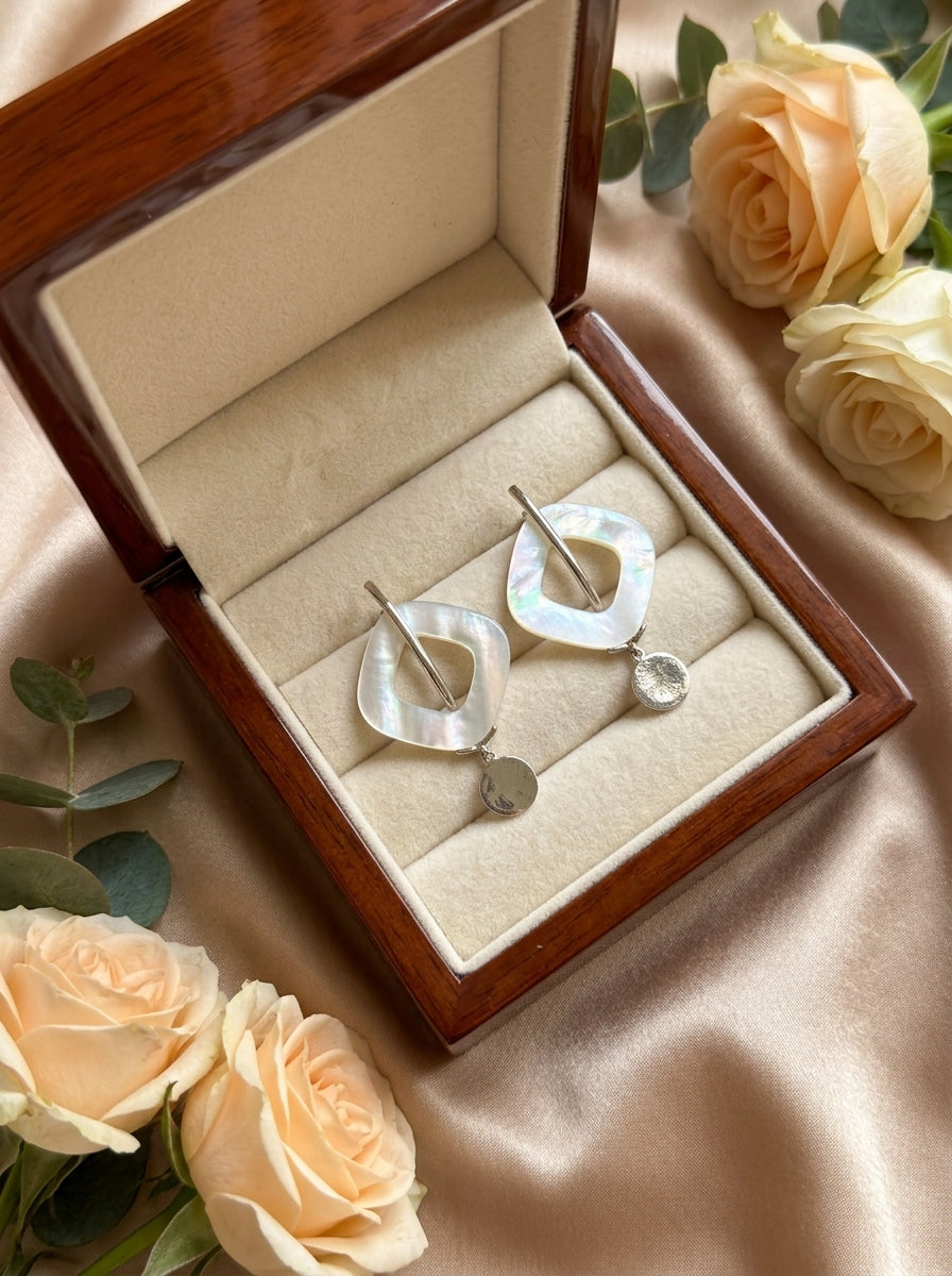Silver Diamond-Frame Shell Drops