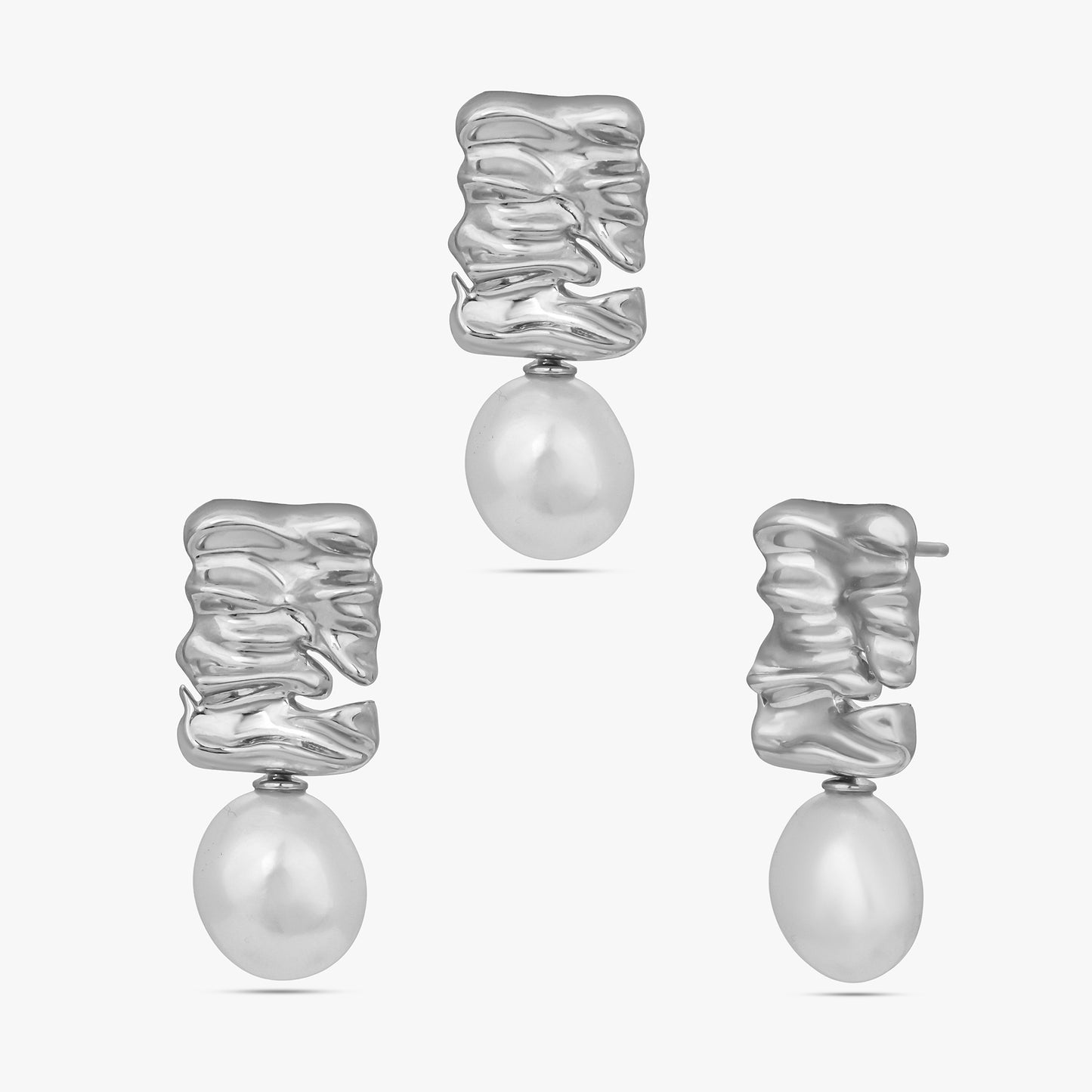 Pearl Wave Earring Set