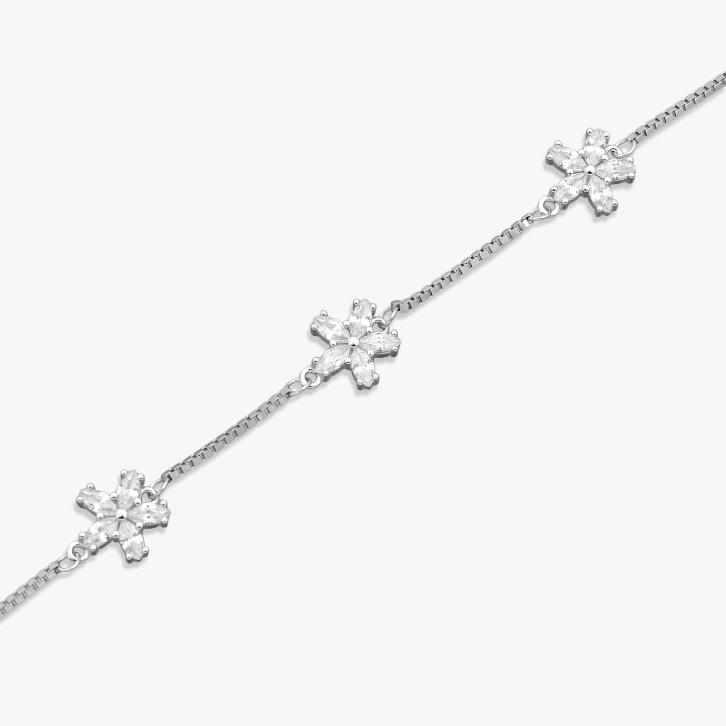 Floral Silver Box-Chain Bracelet
