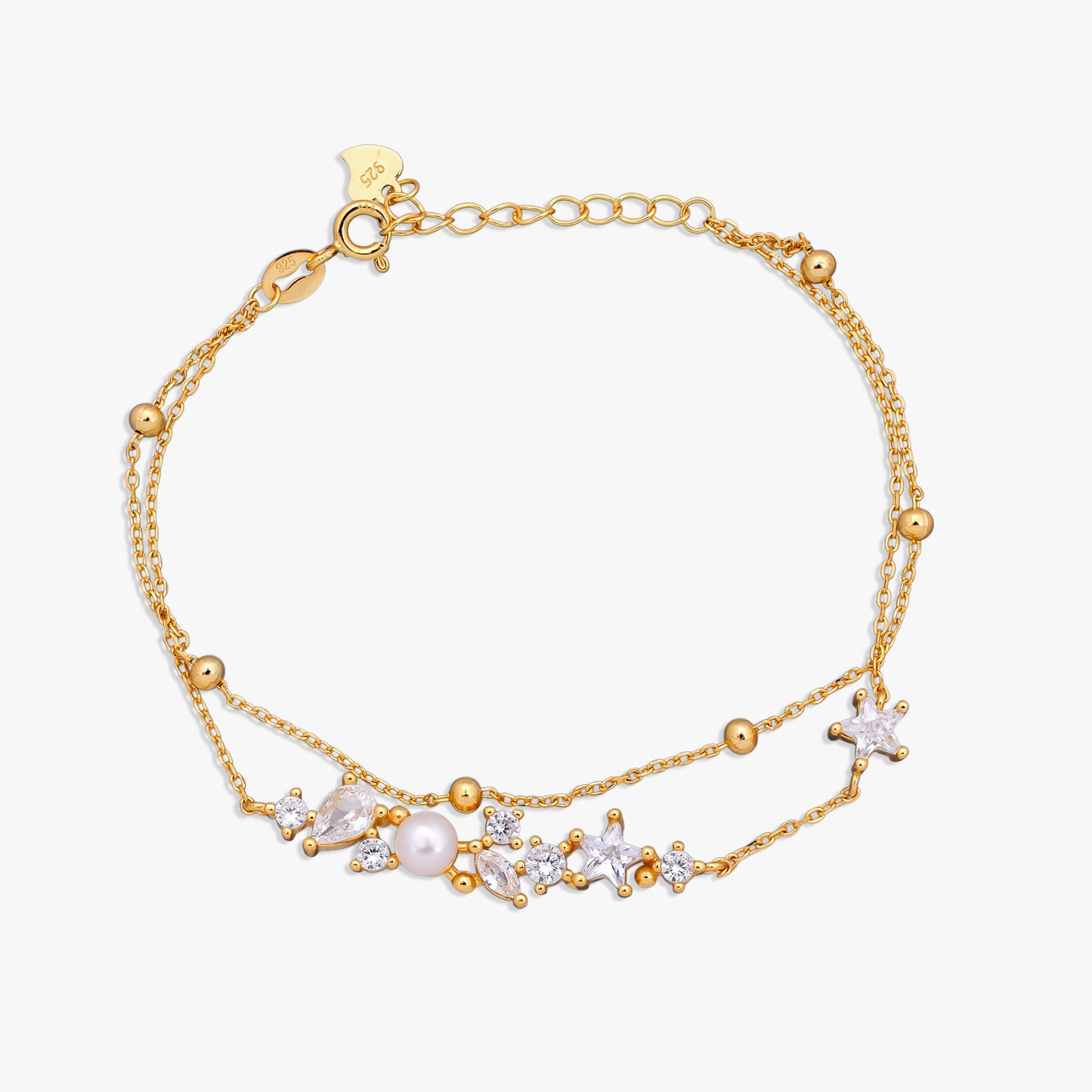 Celestial Pearl Double-Chain Bracelet