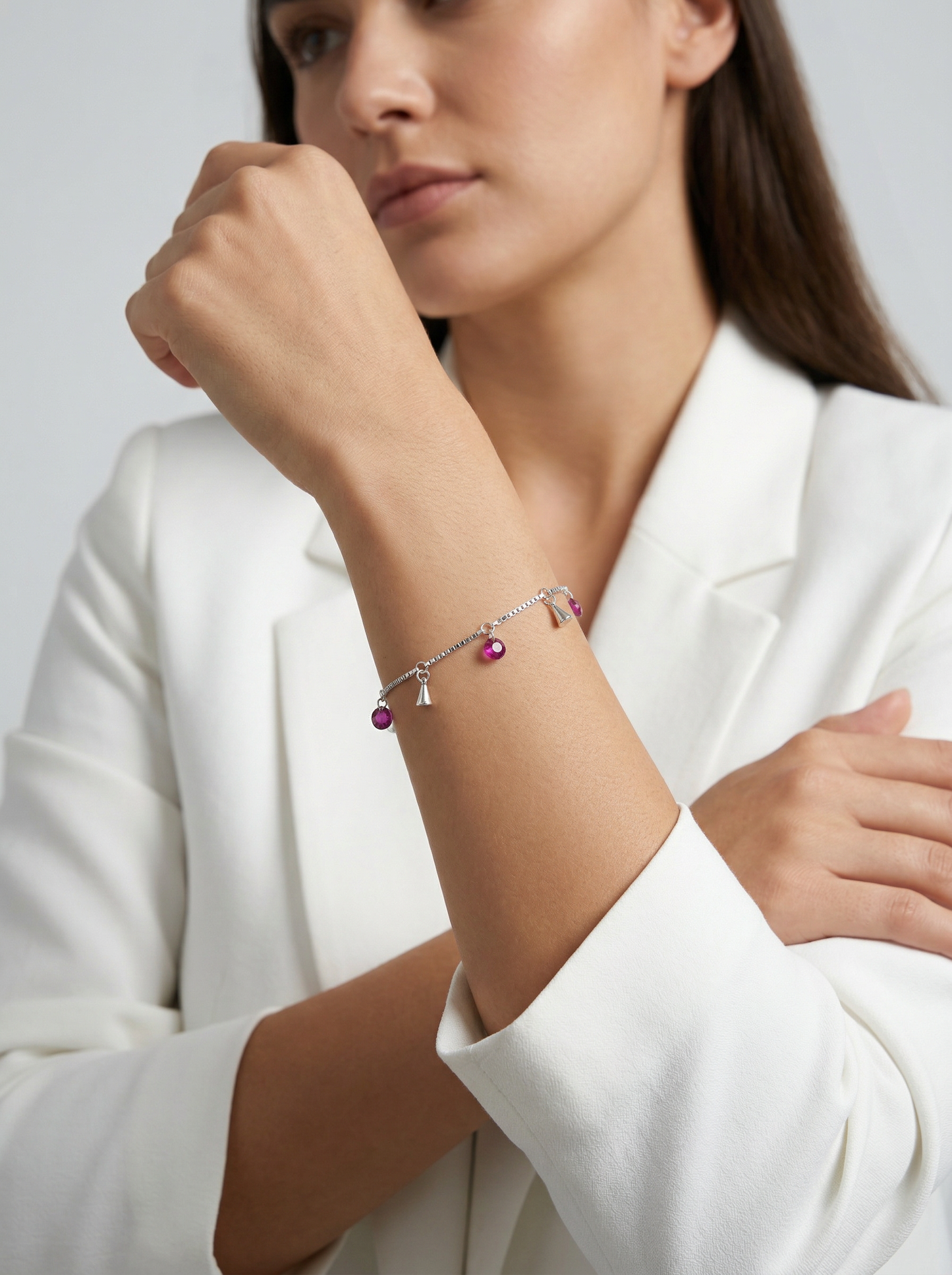 Pink Crystal Silver Bracelet