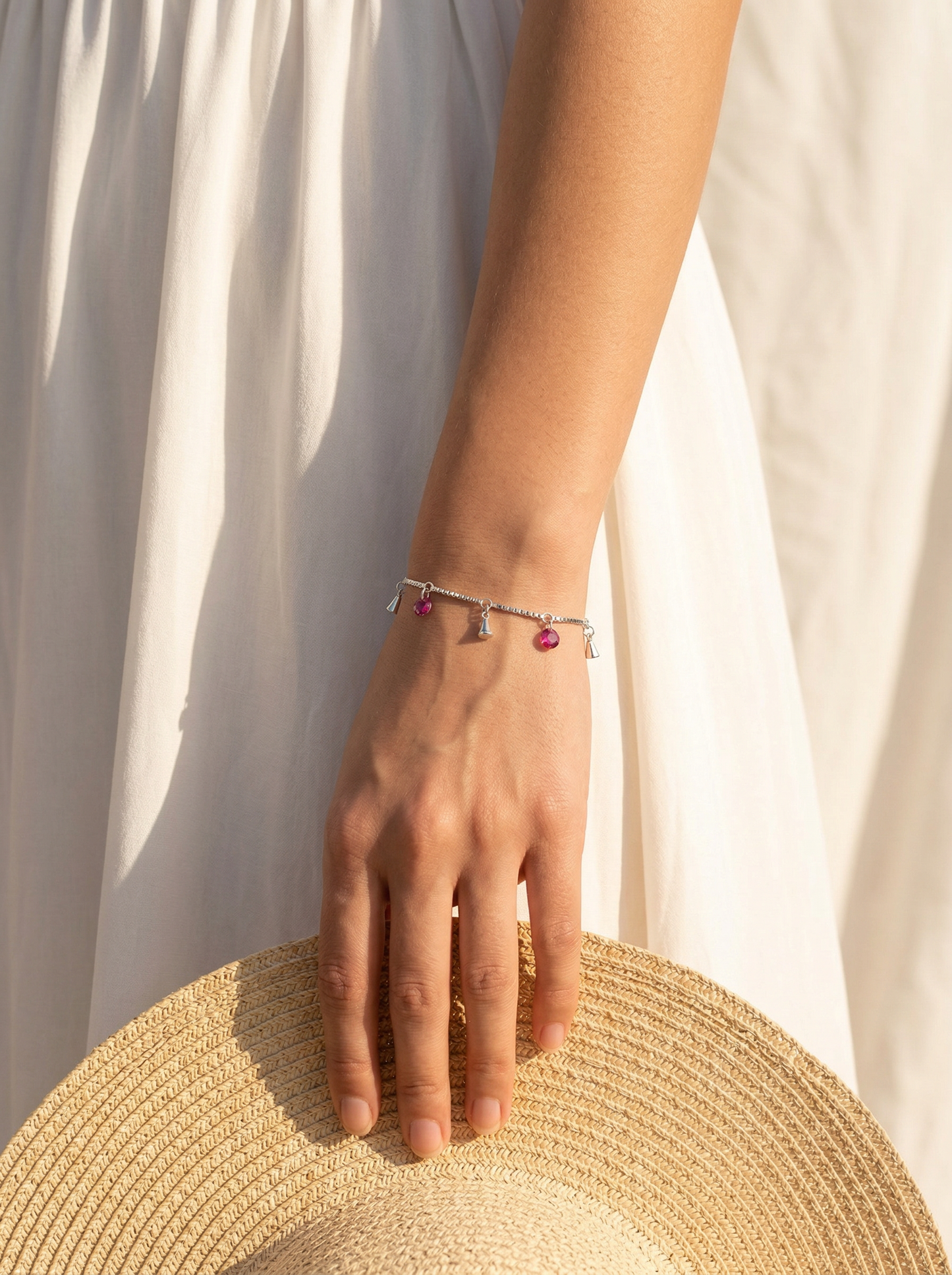 Pink Crystal Silver Bracelet