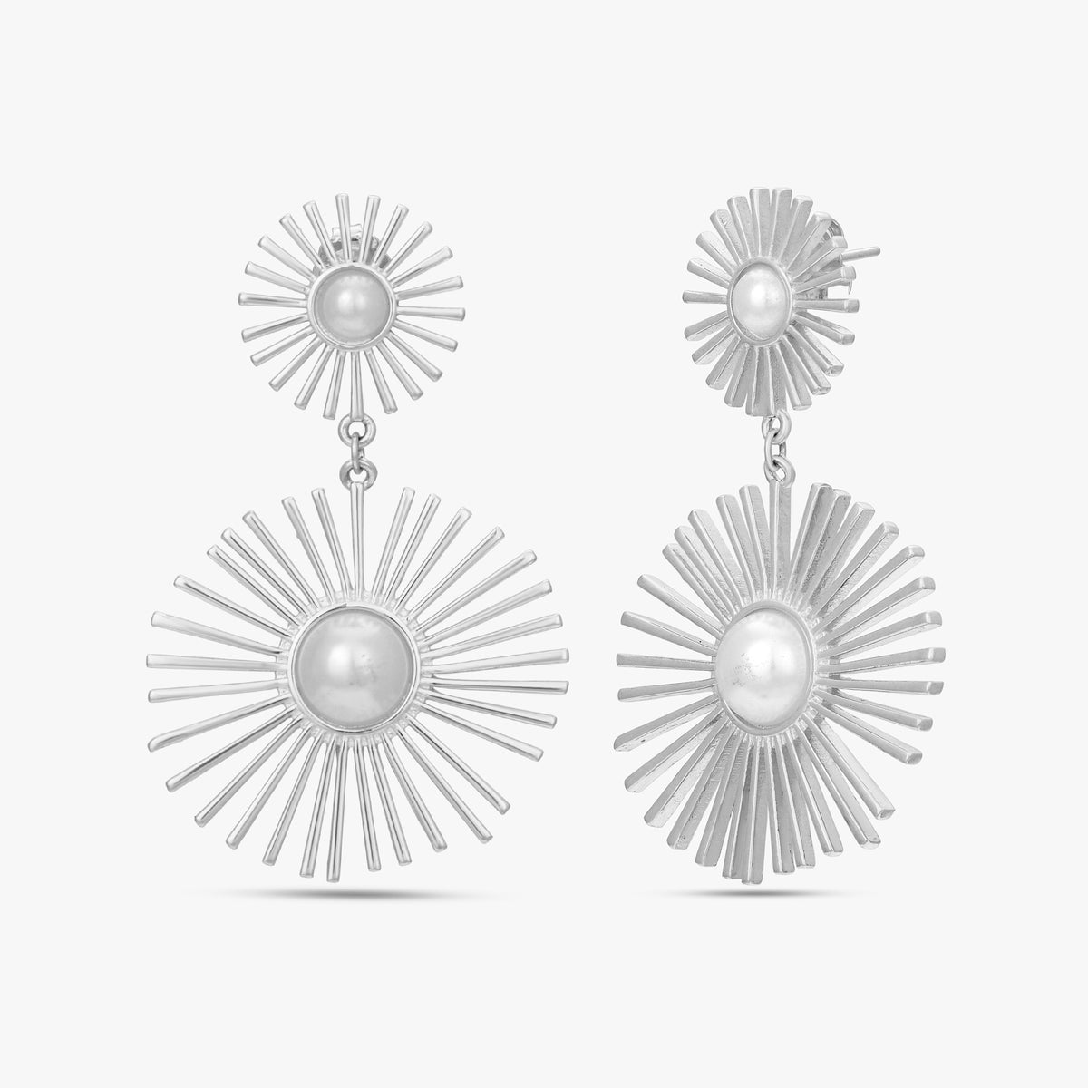 Silver Sunburst Pearl Earrings
