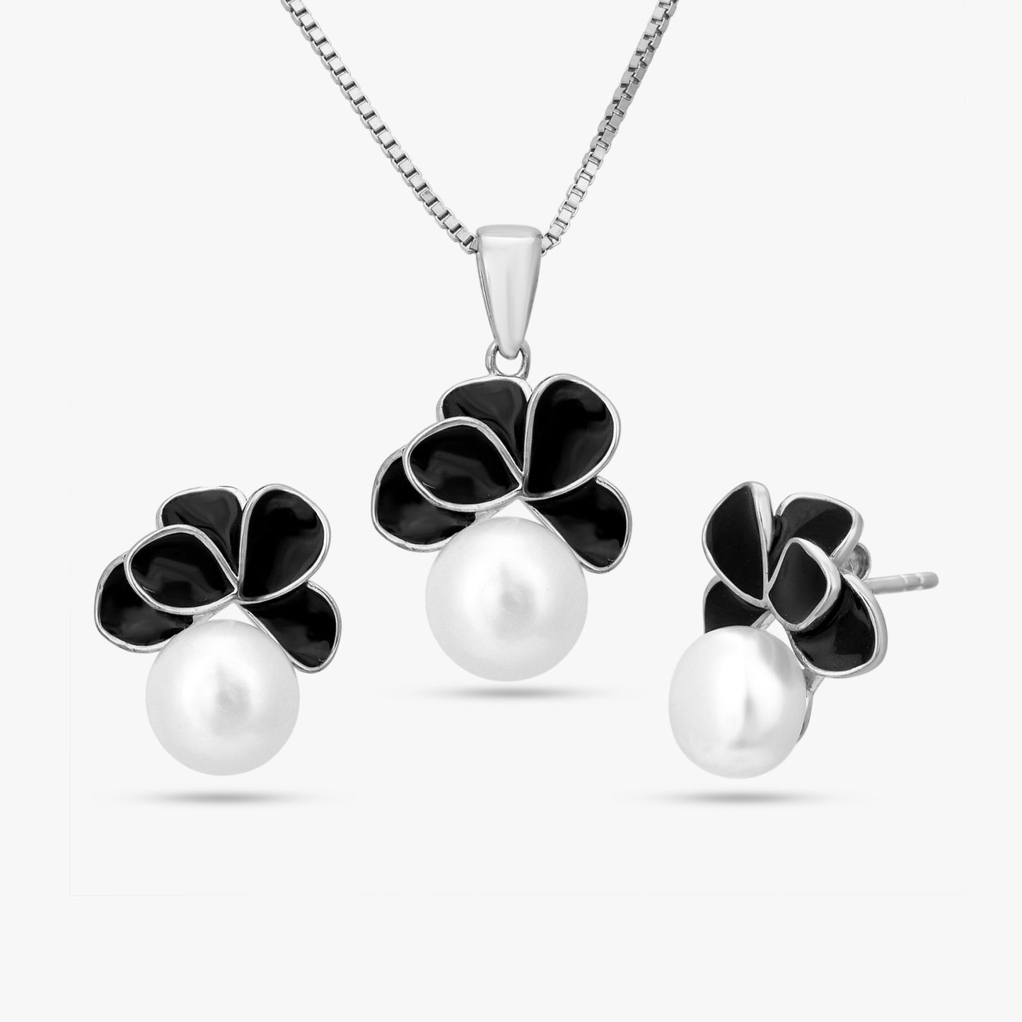 Black Floral Pearl Set