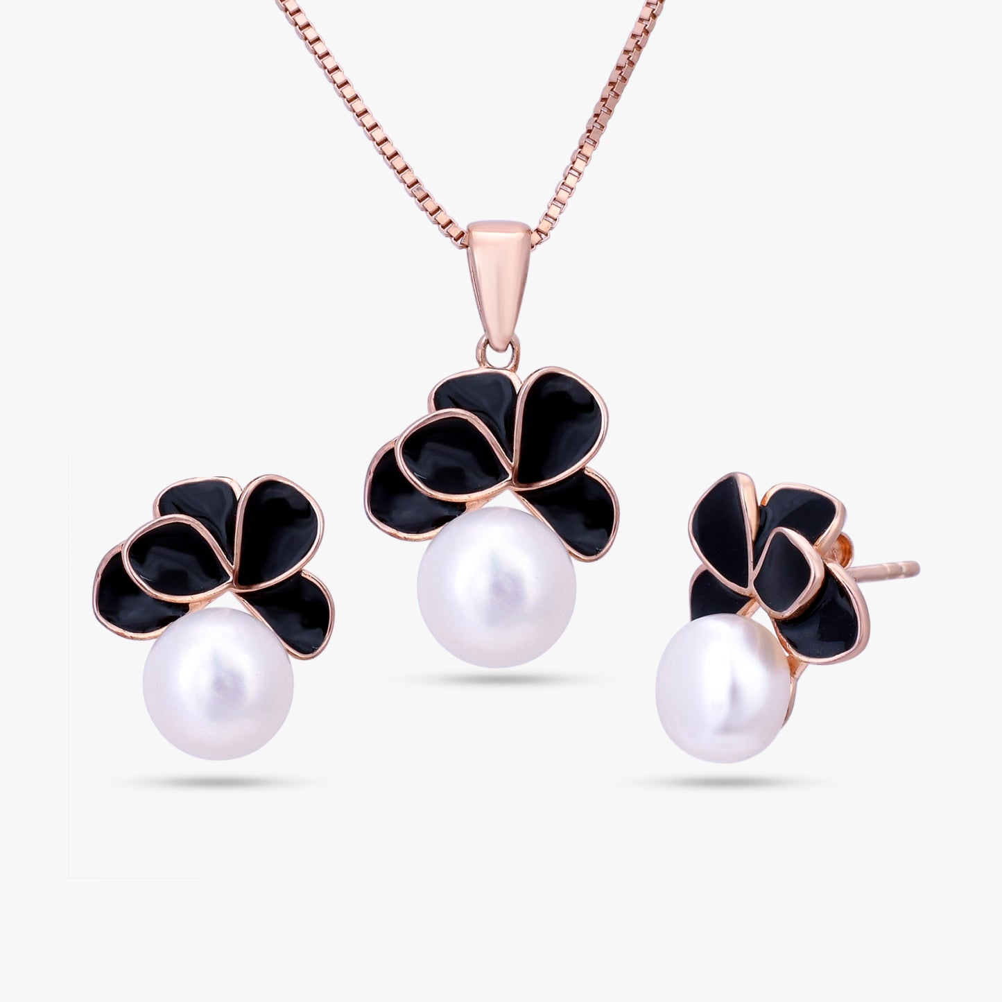 Black Floral Pearl Set