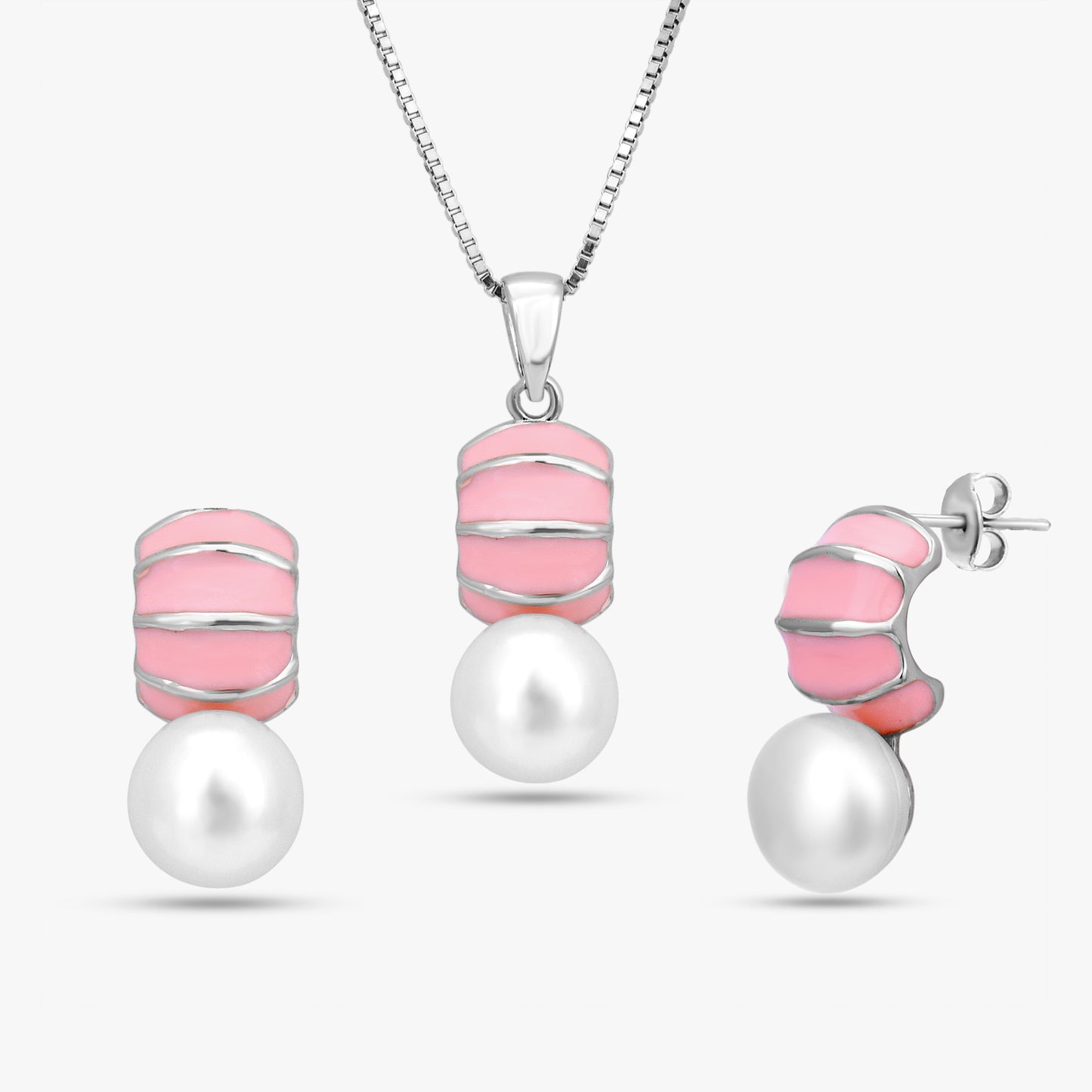Pink Enamel Pearl Set
