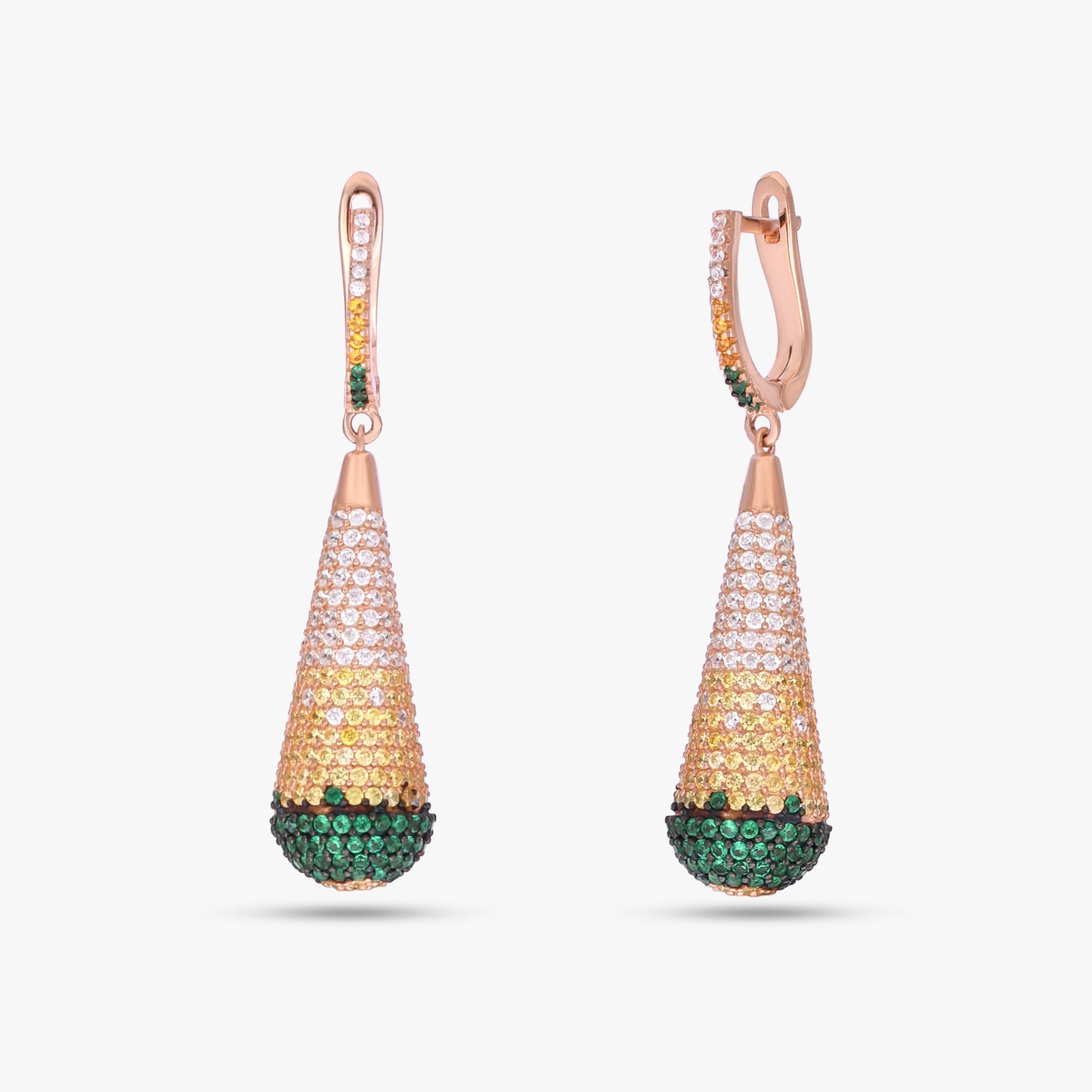 Tricolor Pave Drop Earrings