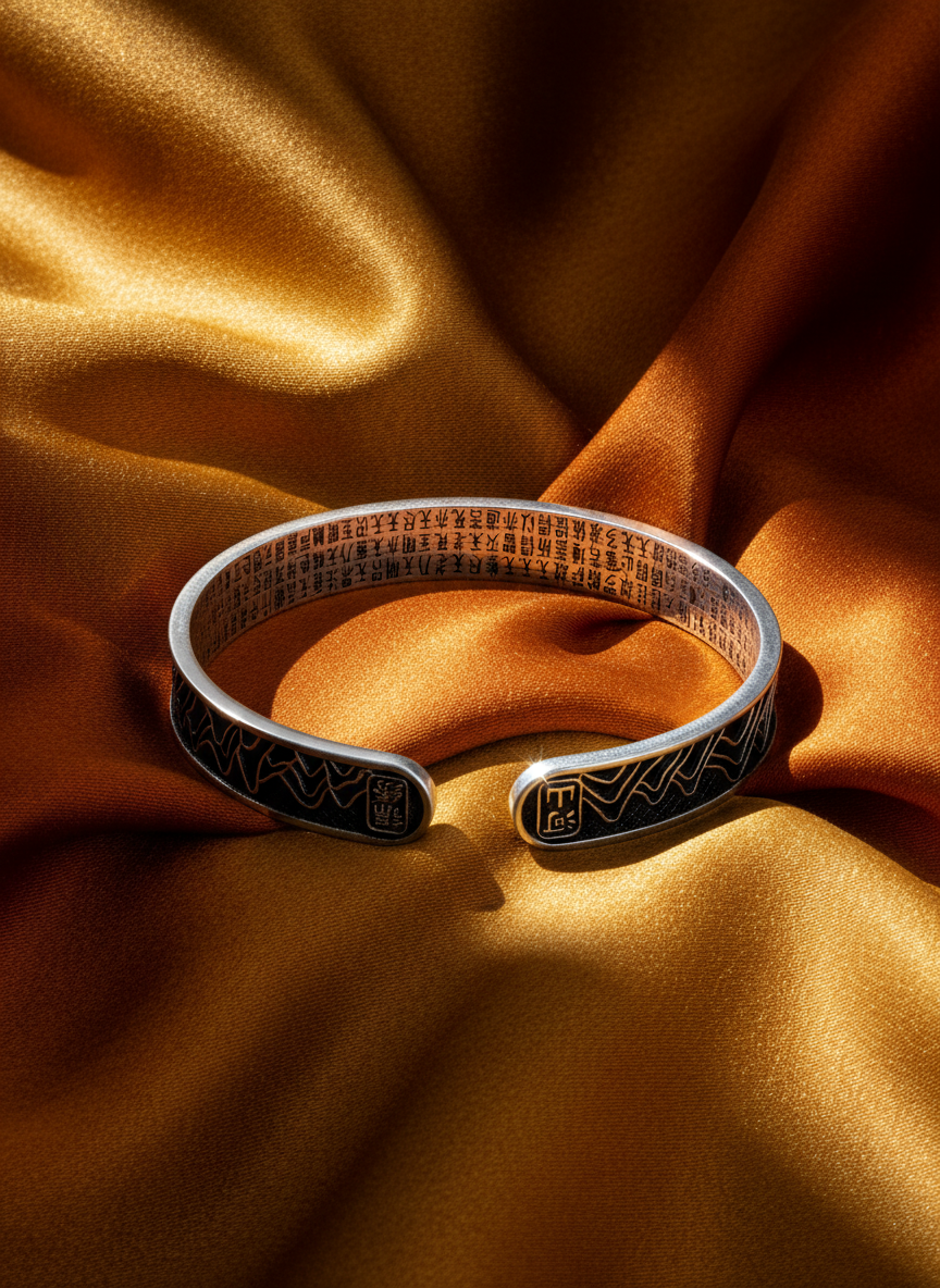 Sutra Engraved Open-Cuff Kada