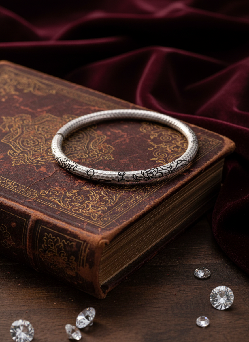 Hammered Matsya Silver Kada