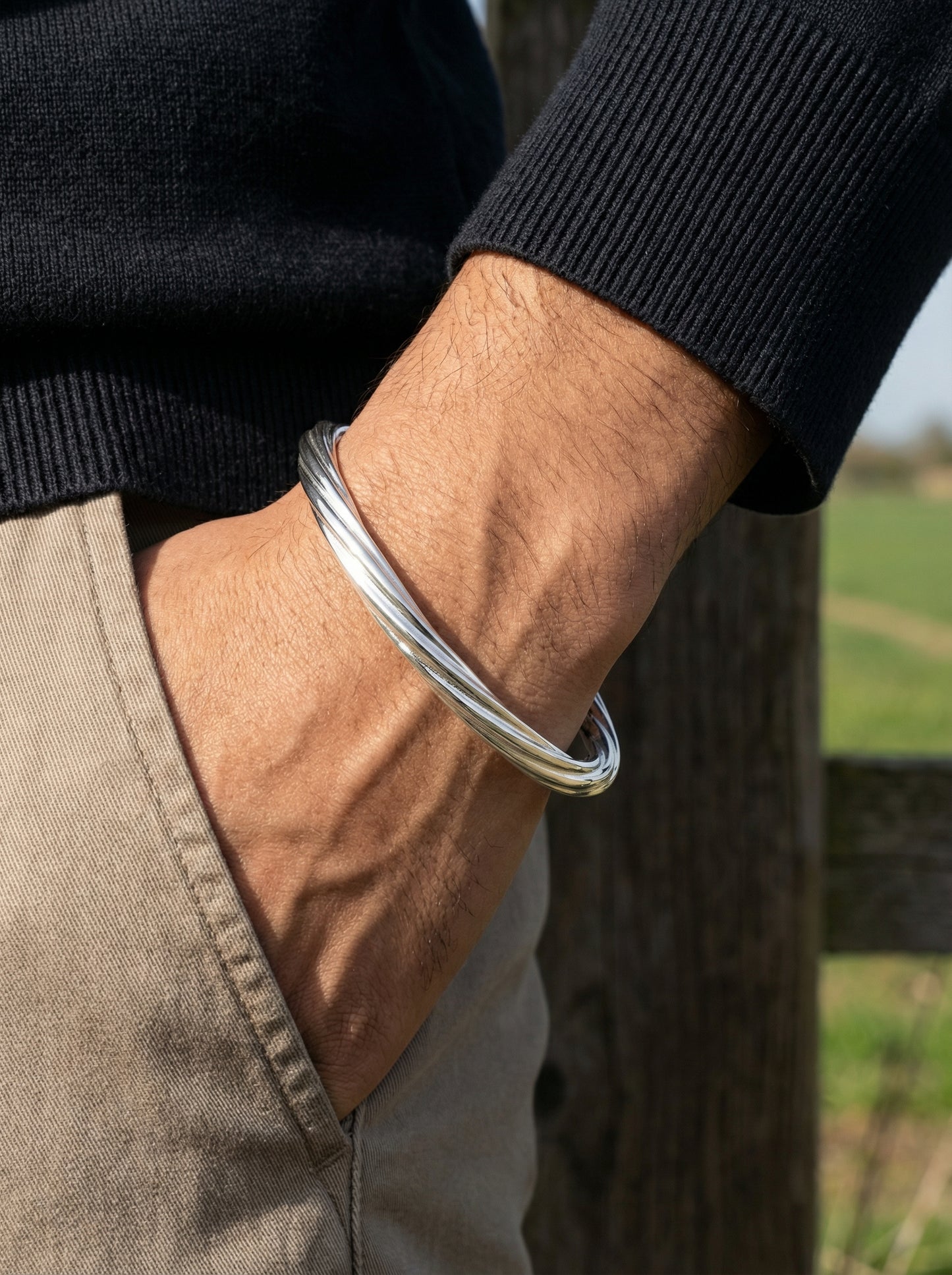 Twisted Silver Cuff Kada