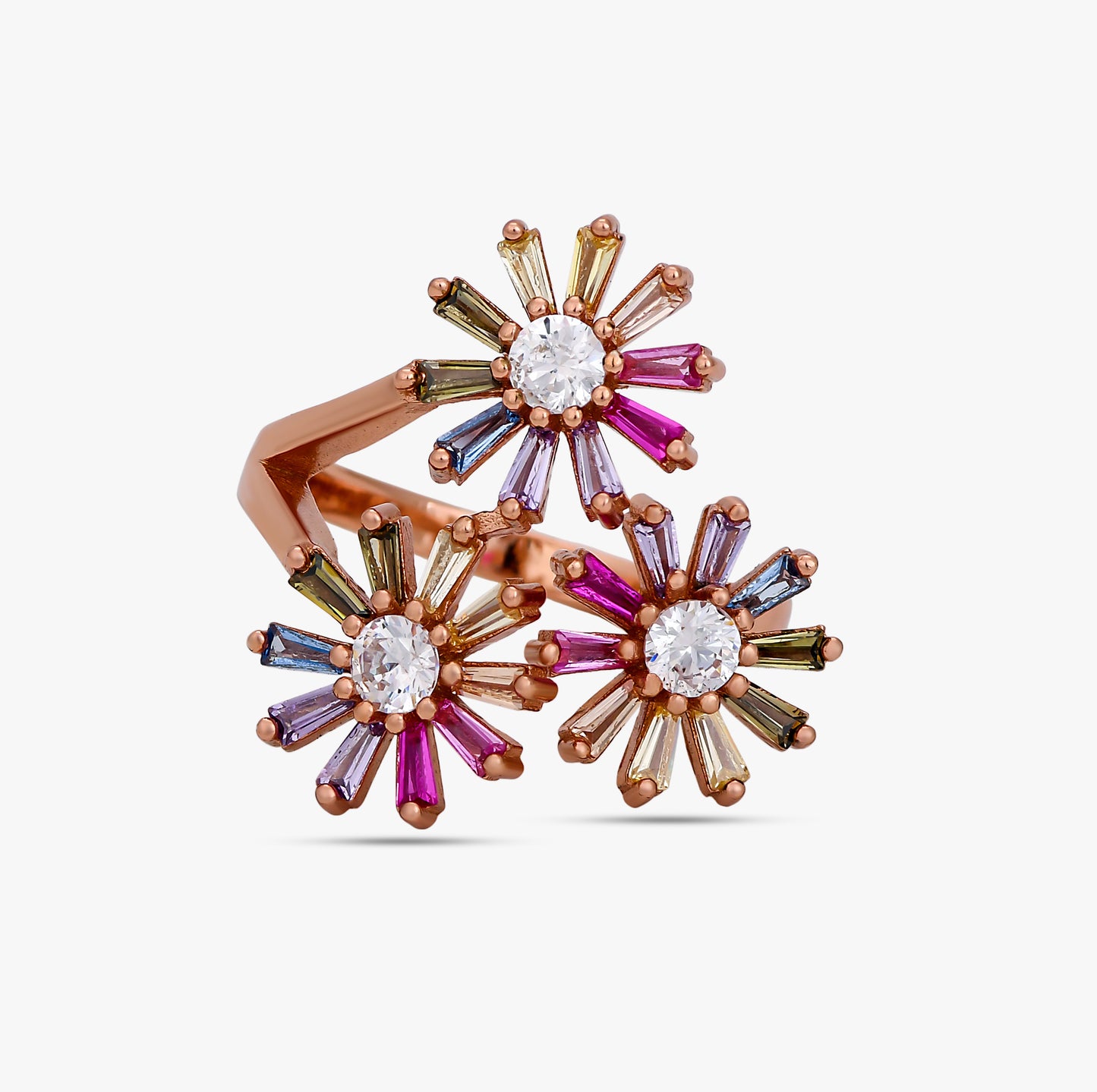 Triple Floral Multicolor Ring