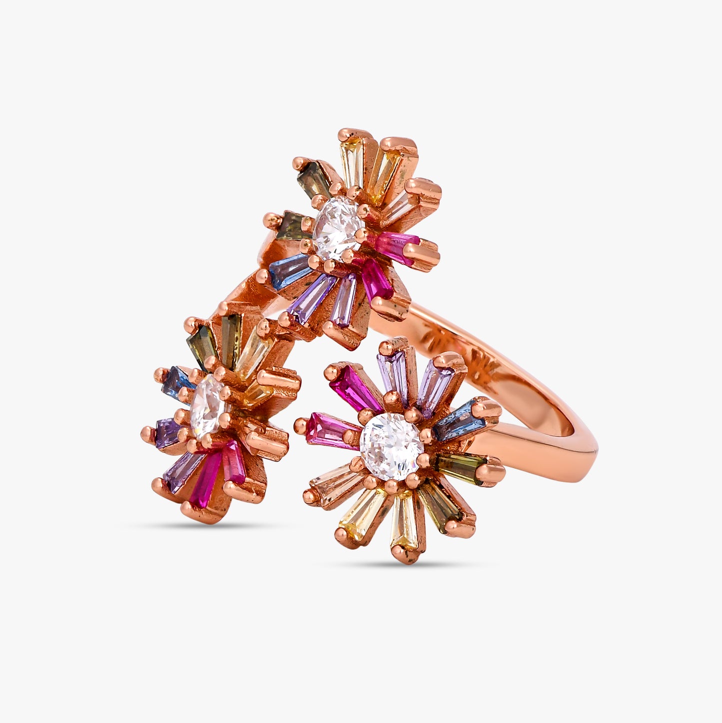 Triple Floral Multicolor Ring