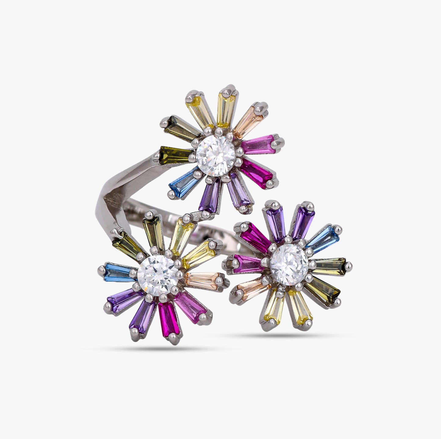 Triple Floral Multicolor Ring