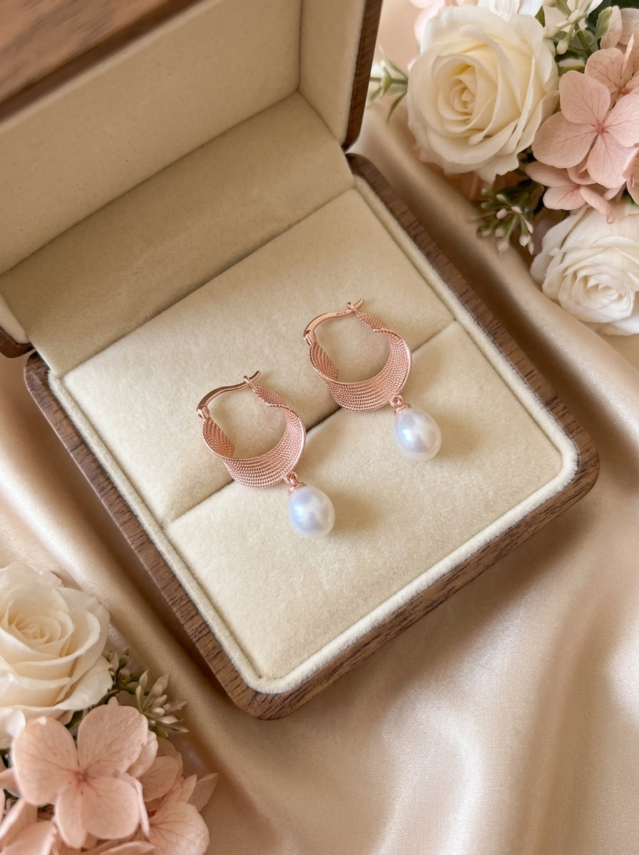 Rose-Toned Ribbon Earrings
