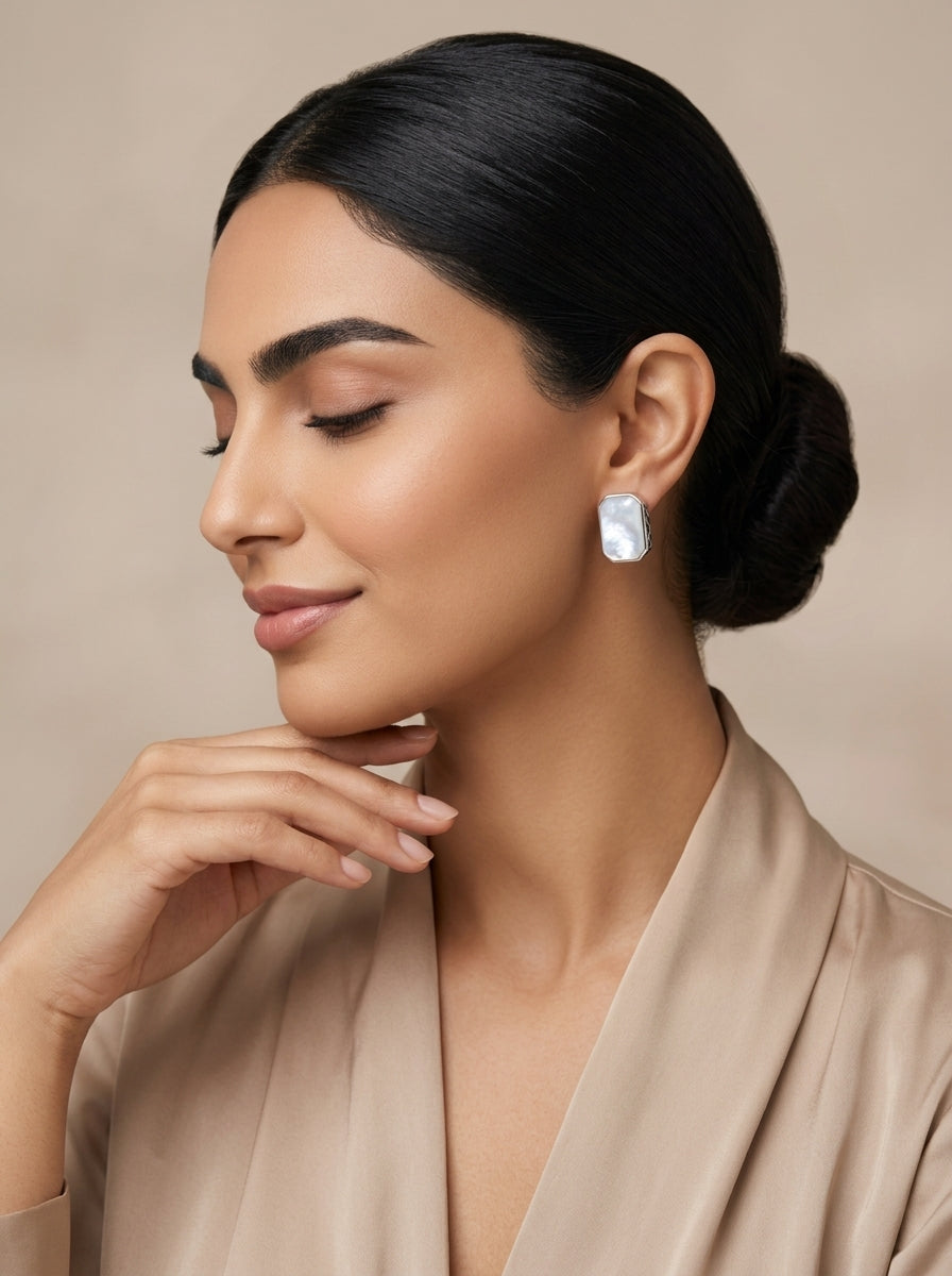 Pearlescent Emerald-Cut MOP Earrings