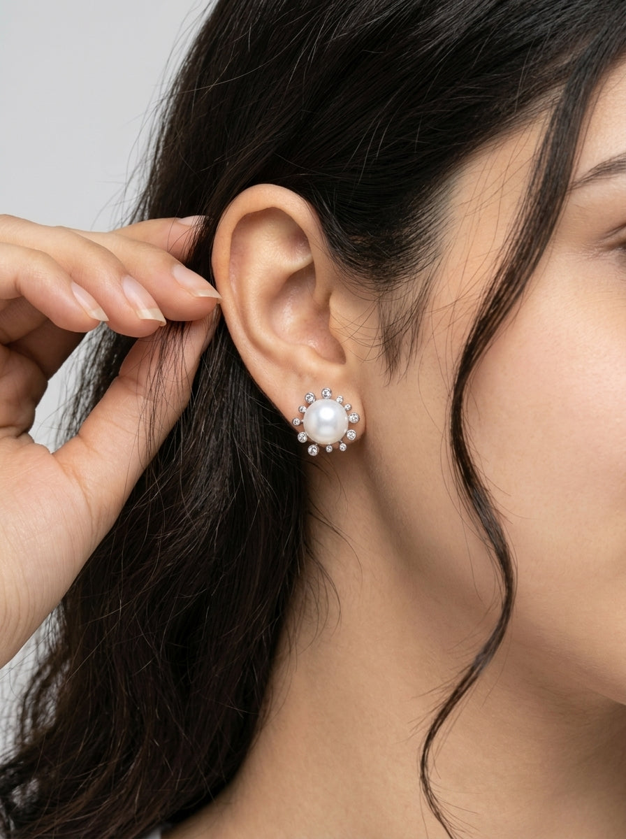 Silver Solstice Pearl Studs
