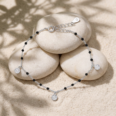 92.5 silver black-beaded charm bracelet