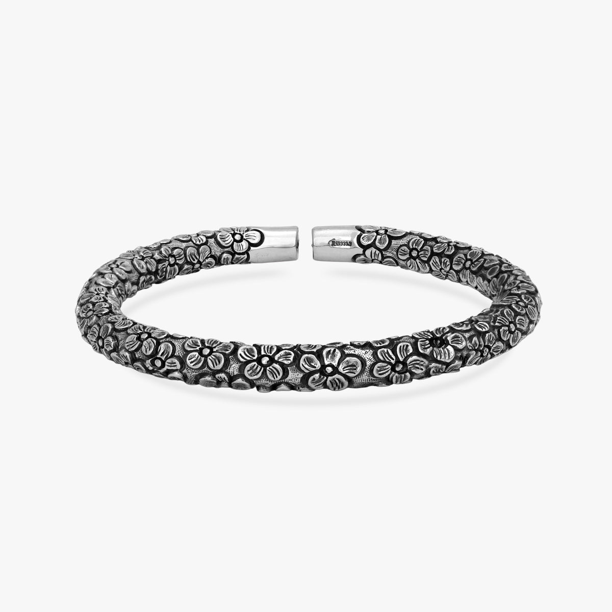 Floral Oxidized Silver Kada