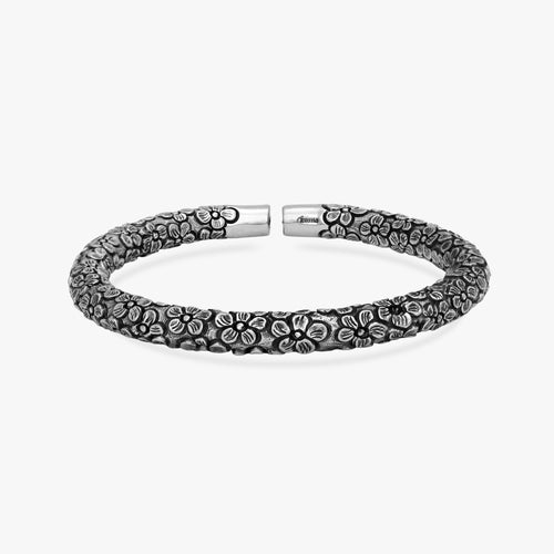 Load image 1 in gallery view. Floral Oxidized Silver Kada