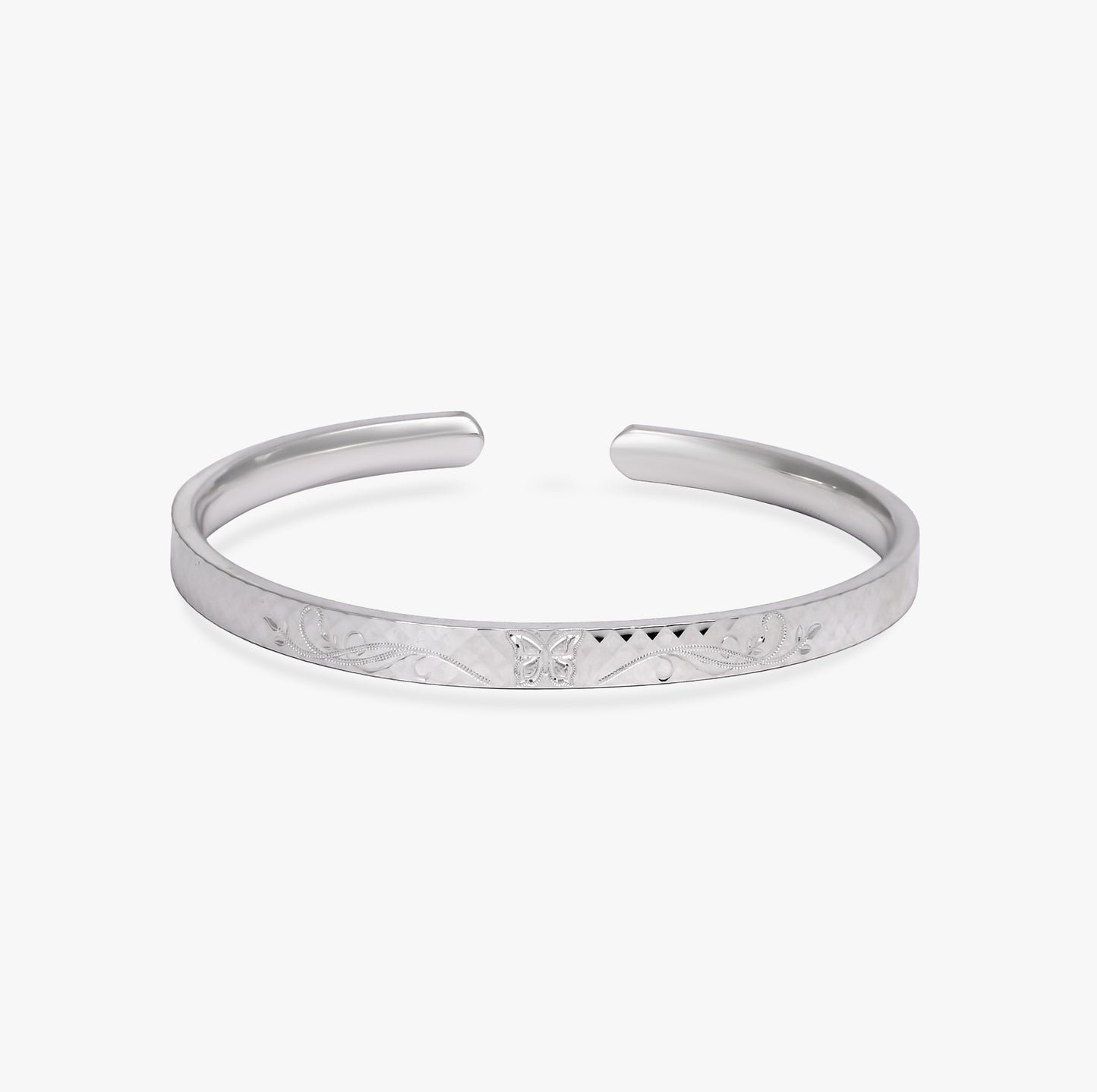 Etched Butterfly Silver Kada