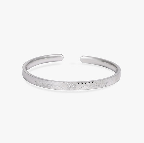 Load image 1 in gallery view. Etched Butterfly Silver Kada
