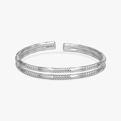 Load image 1 in gallery view. Dual-Layer Ribbed Silver Kada