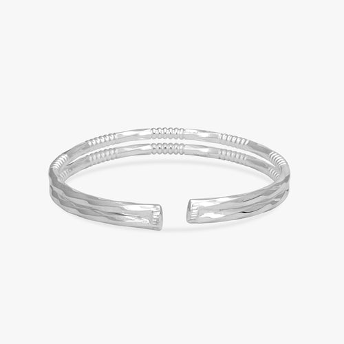 Load image 1 in gallery view. Dual-Layer Ribbed Silver Kada