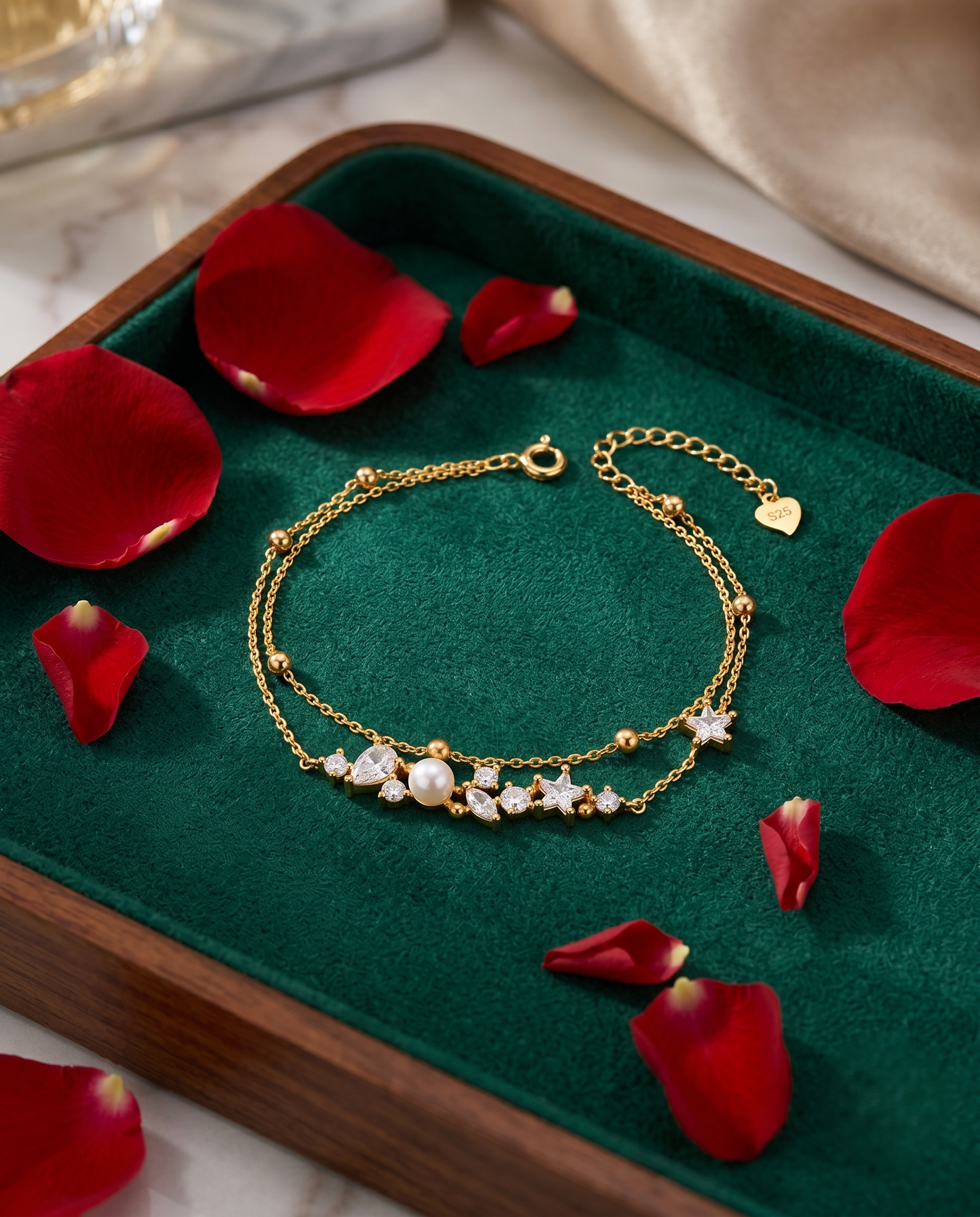 Celestial Pearl Double-Chain Bracelet