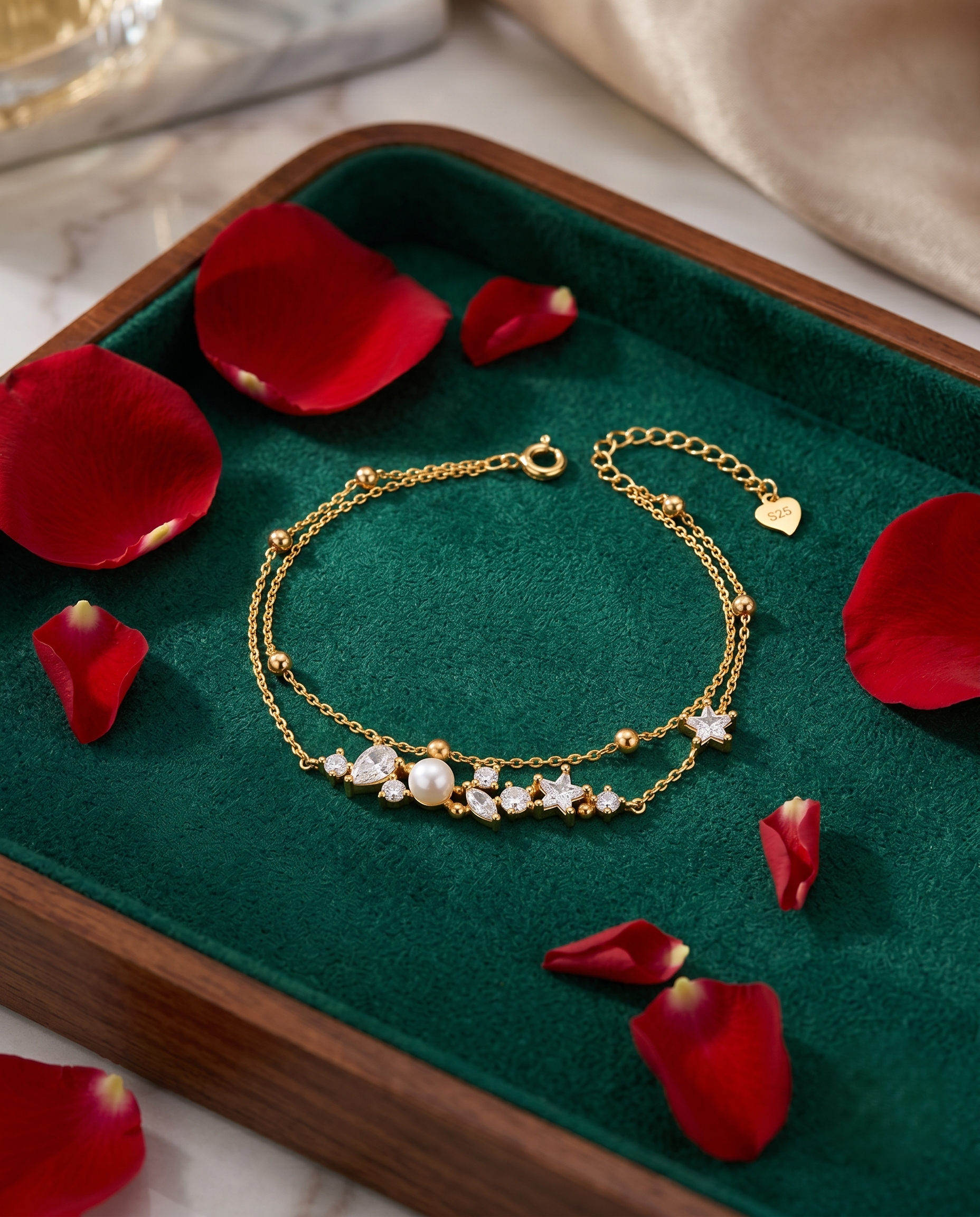 Celestial Pearl Double-Chain Bracelet