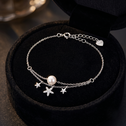 Load image 1 in gallery view. Pearl Star Double-Chain Bracelet