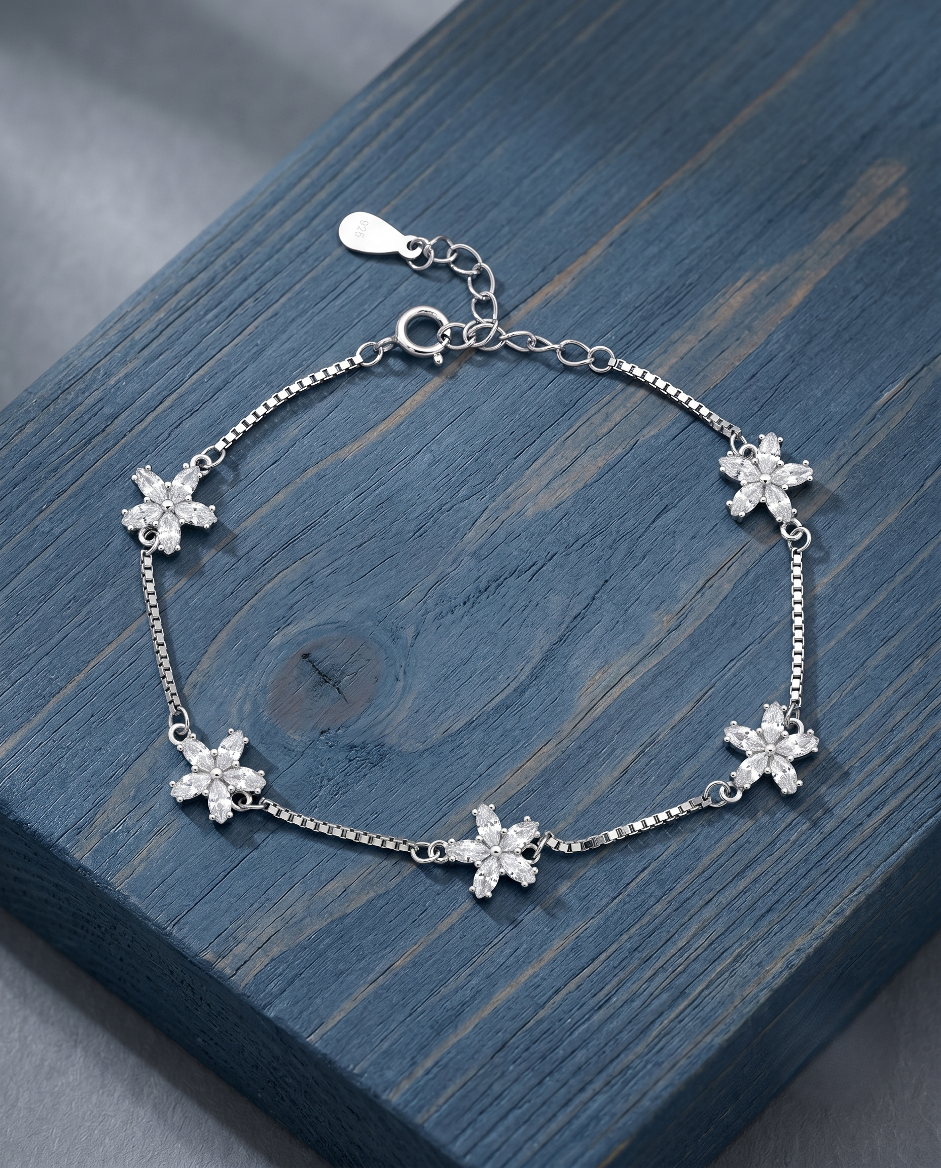 Floral Silver Box-Chain Bracelet