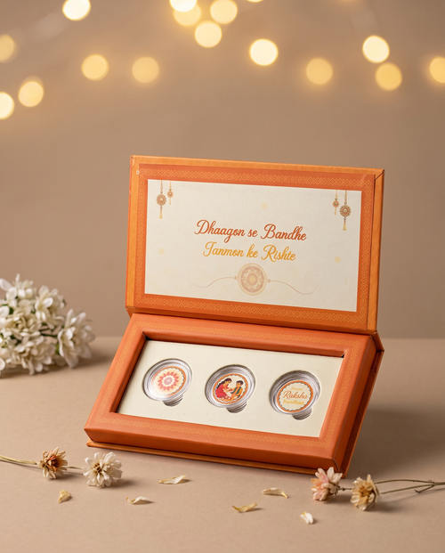 Load image 1 in gallery view. 1.5G PURE SILVER COIN RAKHI HAMPER