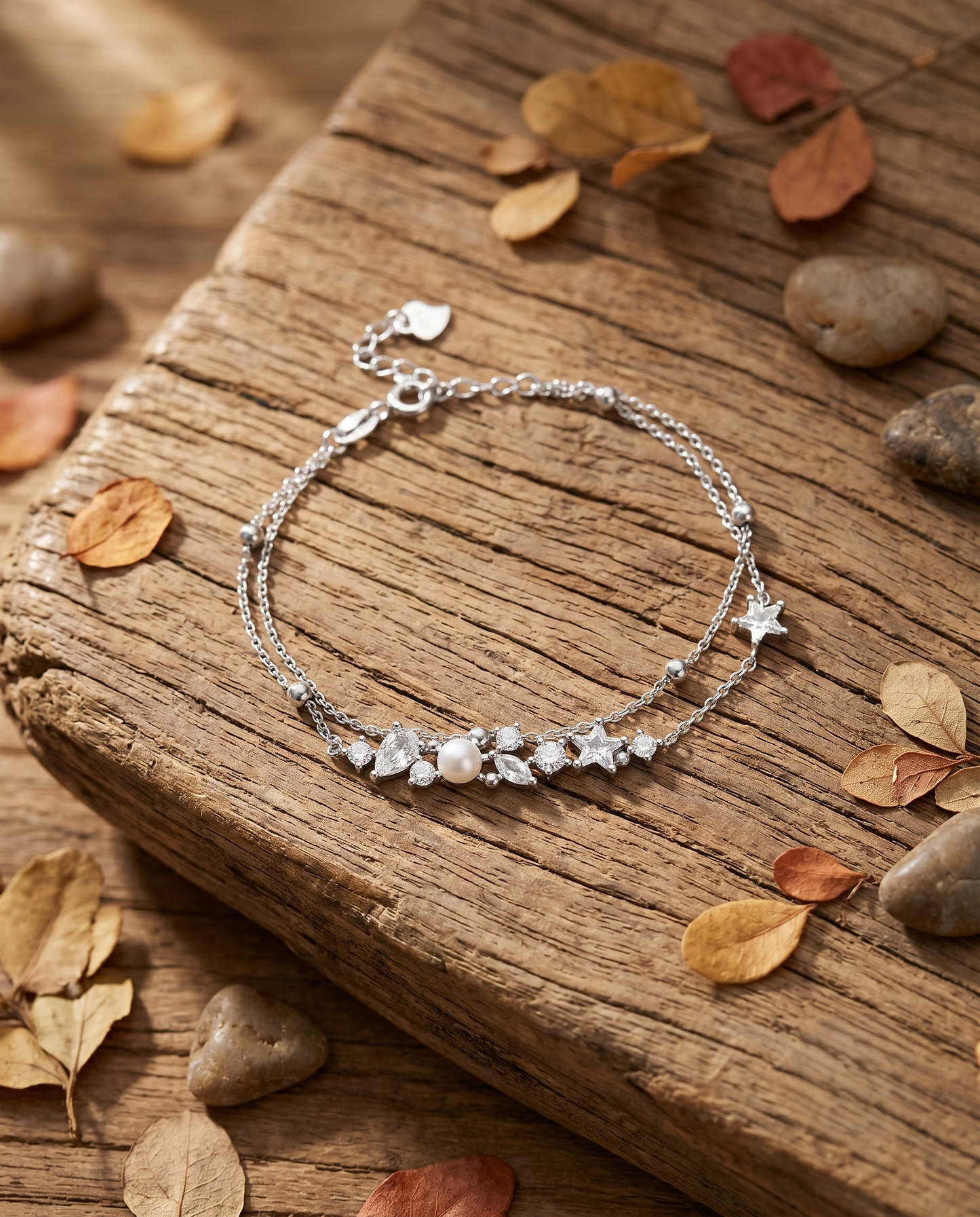 Celestial Pearl Double-Chain Bracelet
