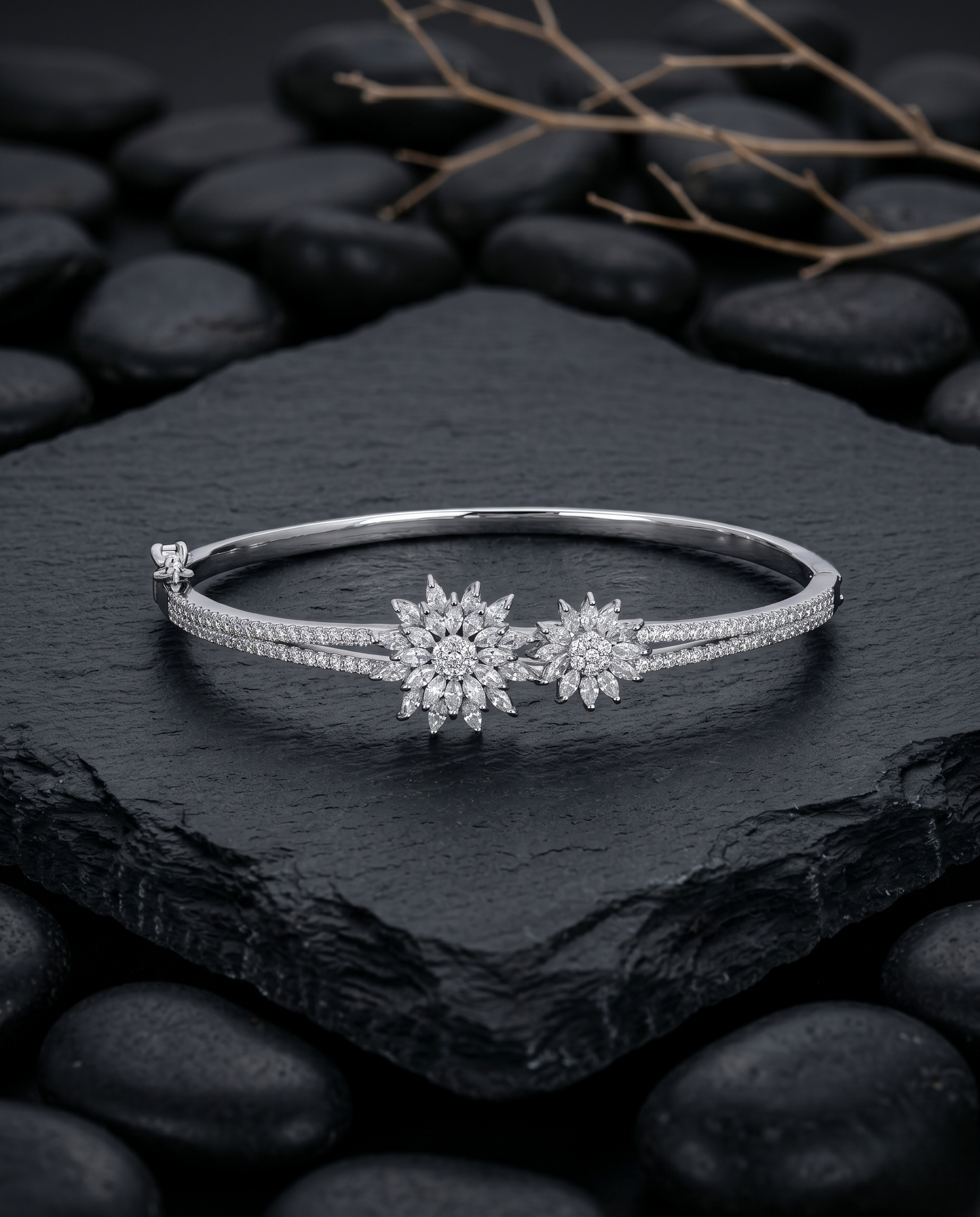 Radiant Dual-Bloom Solitaire Kada